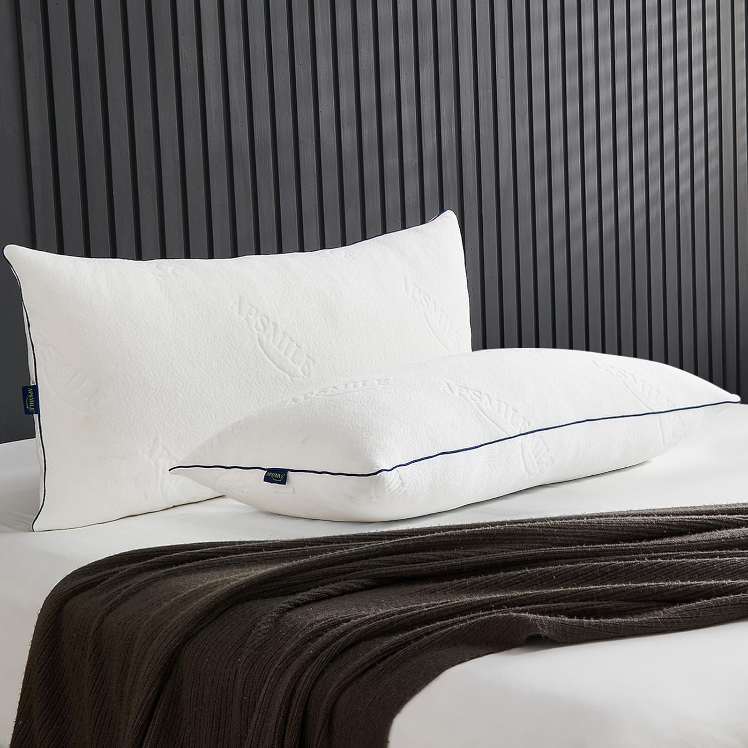 APSMILE Shredded Memory Foam Pillows King Size Set of 2, Adjustable Luxury Cooling Pillows for Neck Pain, Hotel Firm Bed Pillows for Sleeping, Essentials for Side/Back Sleeper (18"x34", White)