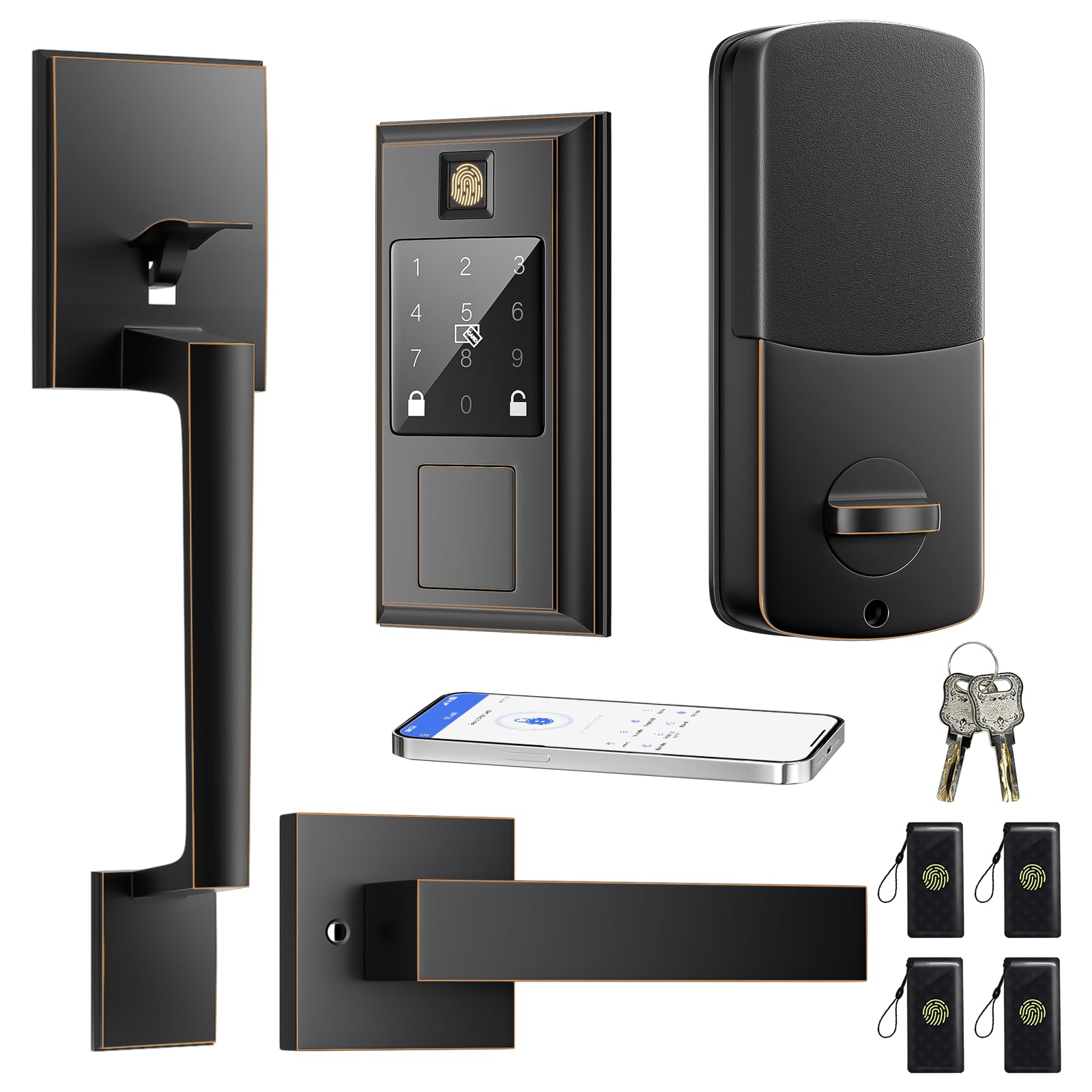 Fingerprint Smart Lock & Front Door Handle Set,Keyless Entry Door Lock,ORB