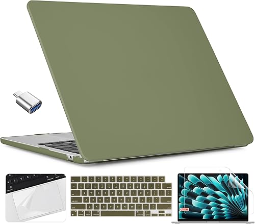 TWOLSKOO Compatible con MacBook Air M4 de 15 pulgadas versión 2025-2023 M4 A3241 M3 A3114 M2 A2941, funda de carcasa rígida de plástico y protector