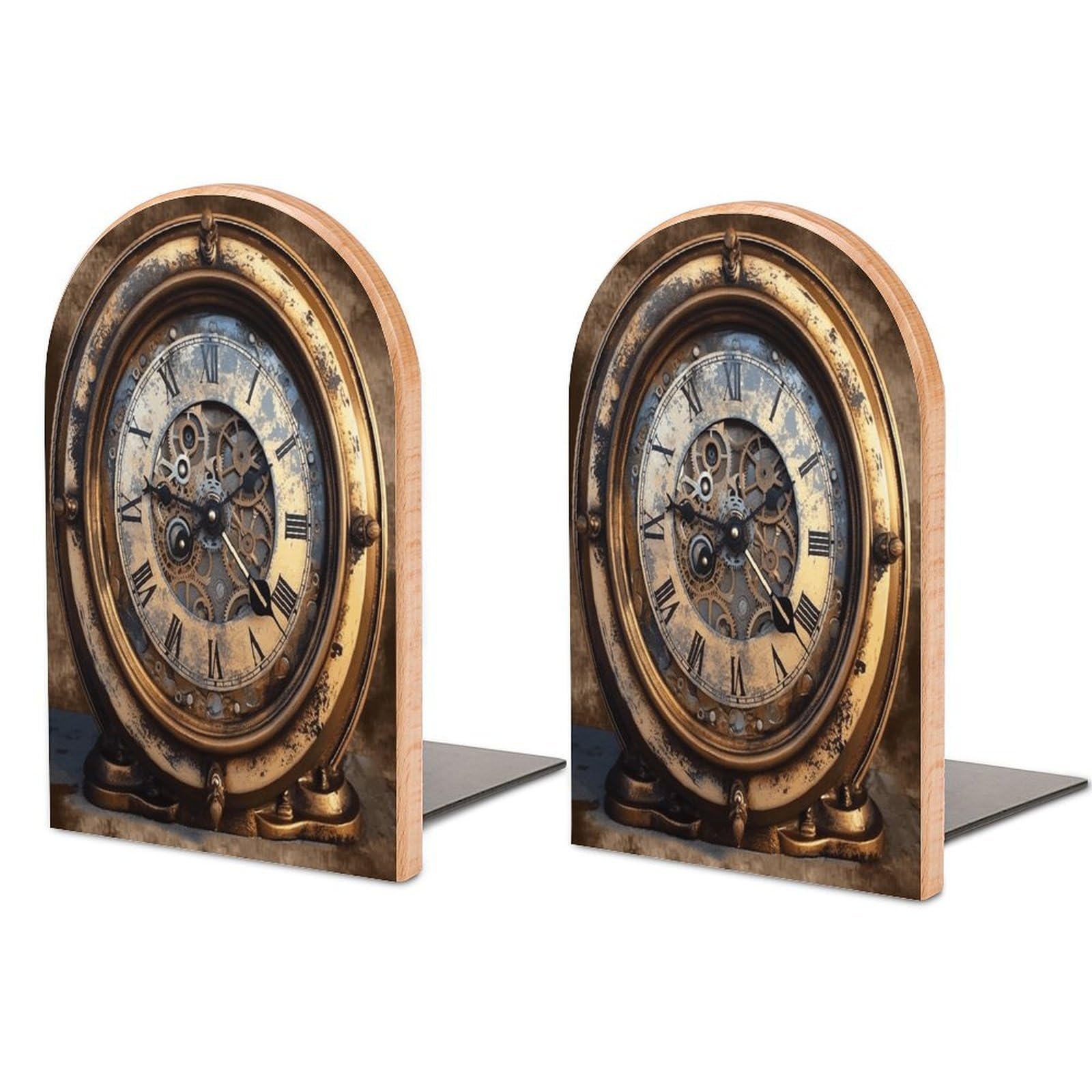 Sujetalibros de madera Steampunk antideslizantes para evitar la caída de libros en estanterías