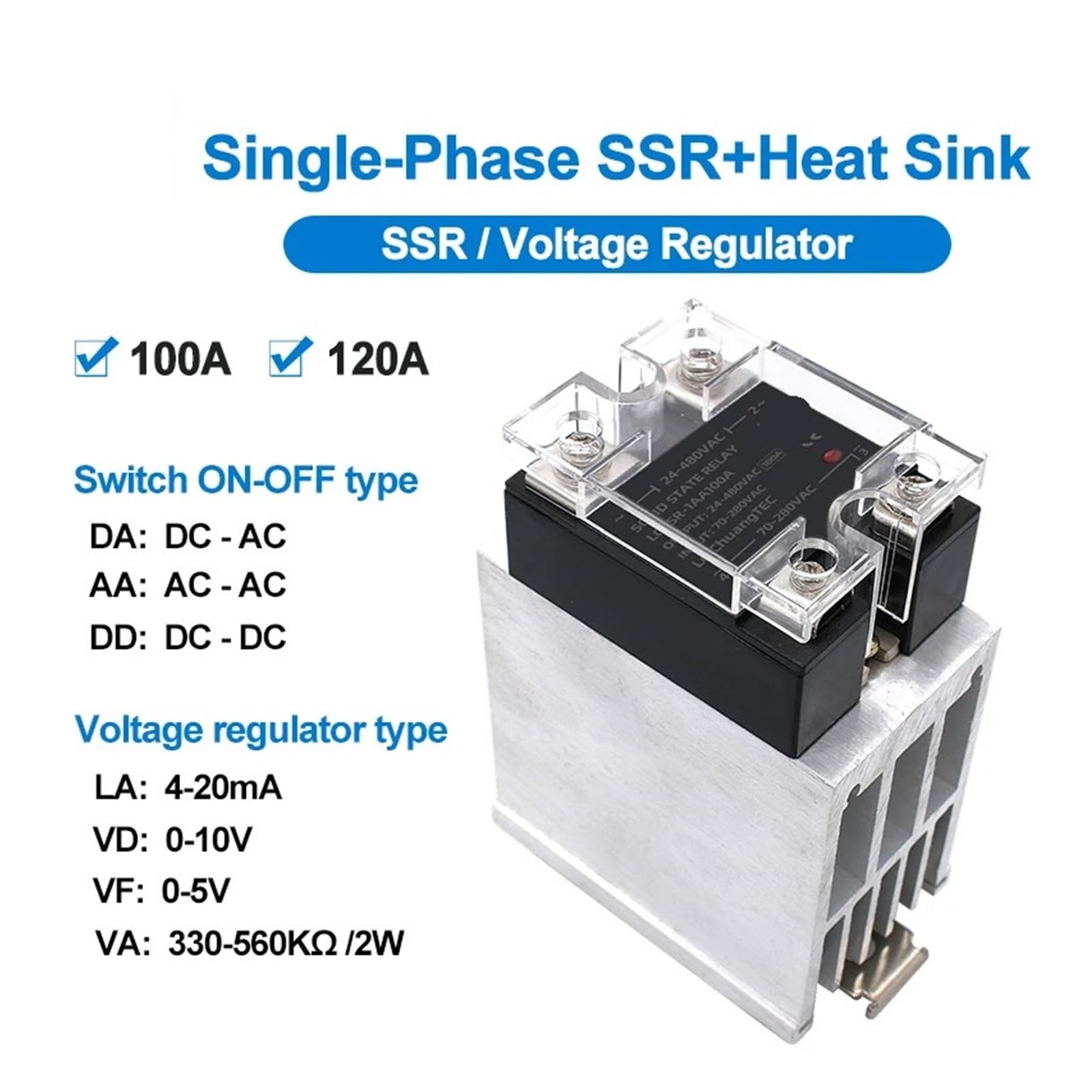 1 szt. 4-20 mA 0-10 V 0-5 V regulator napięcia ręczny jednofazowy przekaźnik półprzewodnikowy z radiatorem 100 A 120 A 3-32 V DC włącznik wyłączony (120 a, wyjście 4-20 mA)