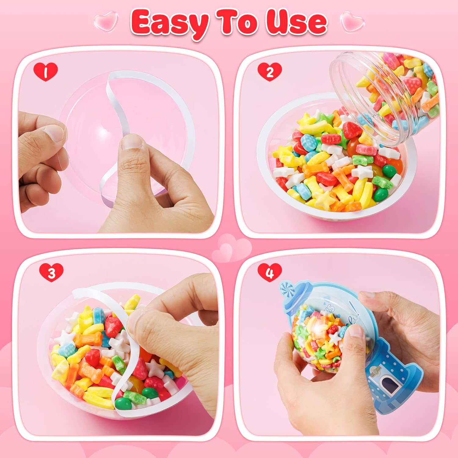 Jumlys Valentines Cards for Kids Classroom, 48 Pack Gumball Machine Valentines Candy Card Set, DIY Valentine Exchange Cards with Plastic Domes, Ideal Valentines Day Gifts for Boys Girls School