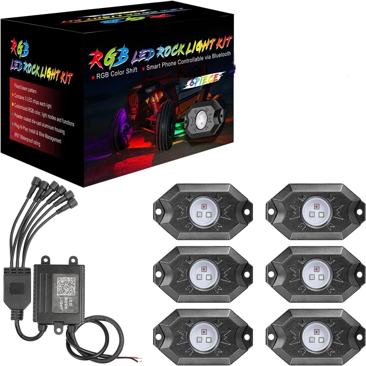 Rock Lights Extension Wire, 10ft/3M 4Pin Extension Cord Cable for 2 & 4 & 6 & 8 & 12 Pods Underglow RGB Rock Light Kit