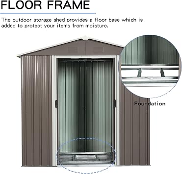 BNSPLY 8 x 4 FT Outdoor Storage Shed, Metal Garden Shed with Floor Frame, Tool Shed Outdoor Storage with Lockable Sliding Doors & Air Vents, Storage House Waterproof for Backyard, Lawn, Gray
