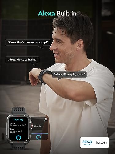 Miniatura 3 de SKG Reloj inteligente para hombres y mujeres, reloj inteligente militar de 1.8 pulgadas para Android iPhone con Alexa integrado, IP68 impermeable,