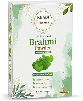 Khadi Omorose Brahmi Powder for Healthy Hair Growth | Strengthens Hairs |100% Pure & Natural | 200 Grams | Resealable Zipper Pouch |