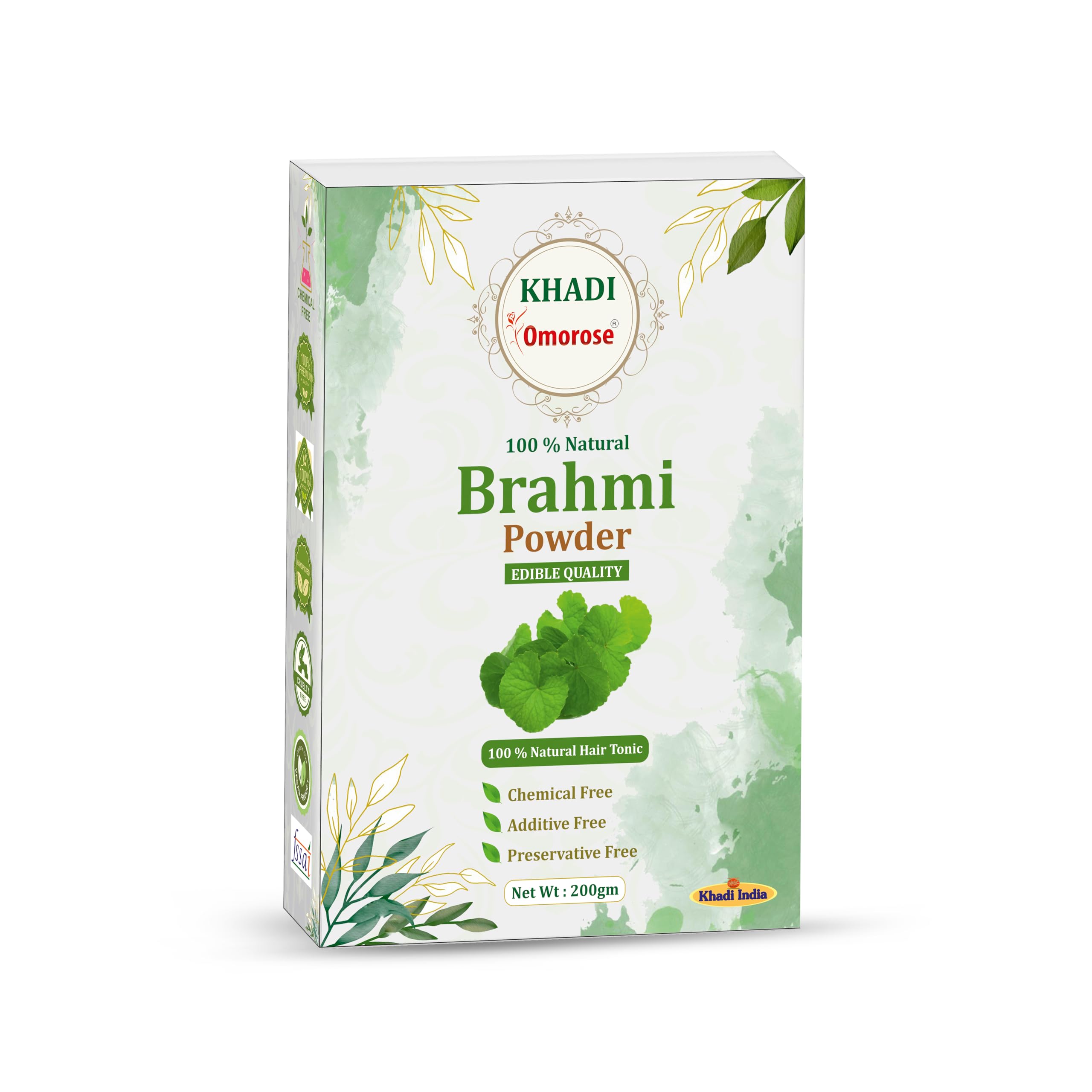 Khadi Omorose Brahmi Powder for Healthy Hair Growth | Strengthens Hairs |100% Pure & Natural | 200 Grams | Resealable Zipper Pouch |