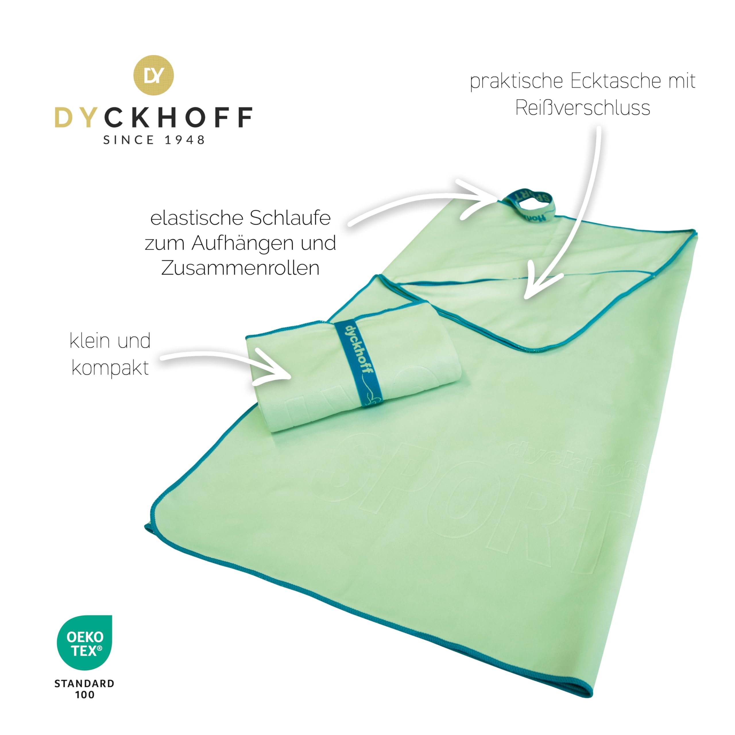 Dyckhoff Serviette de Sport en Microfibre - Menthe - Dimensions : 80 x 180 cm