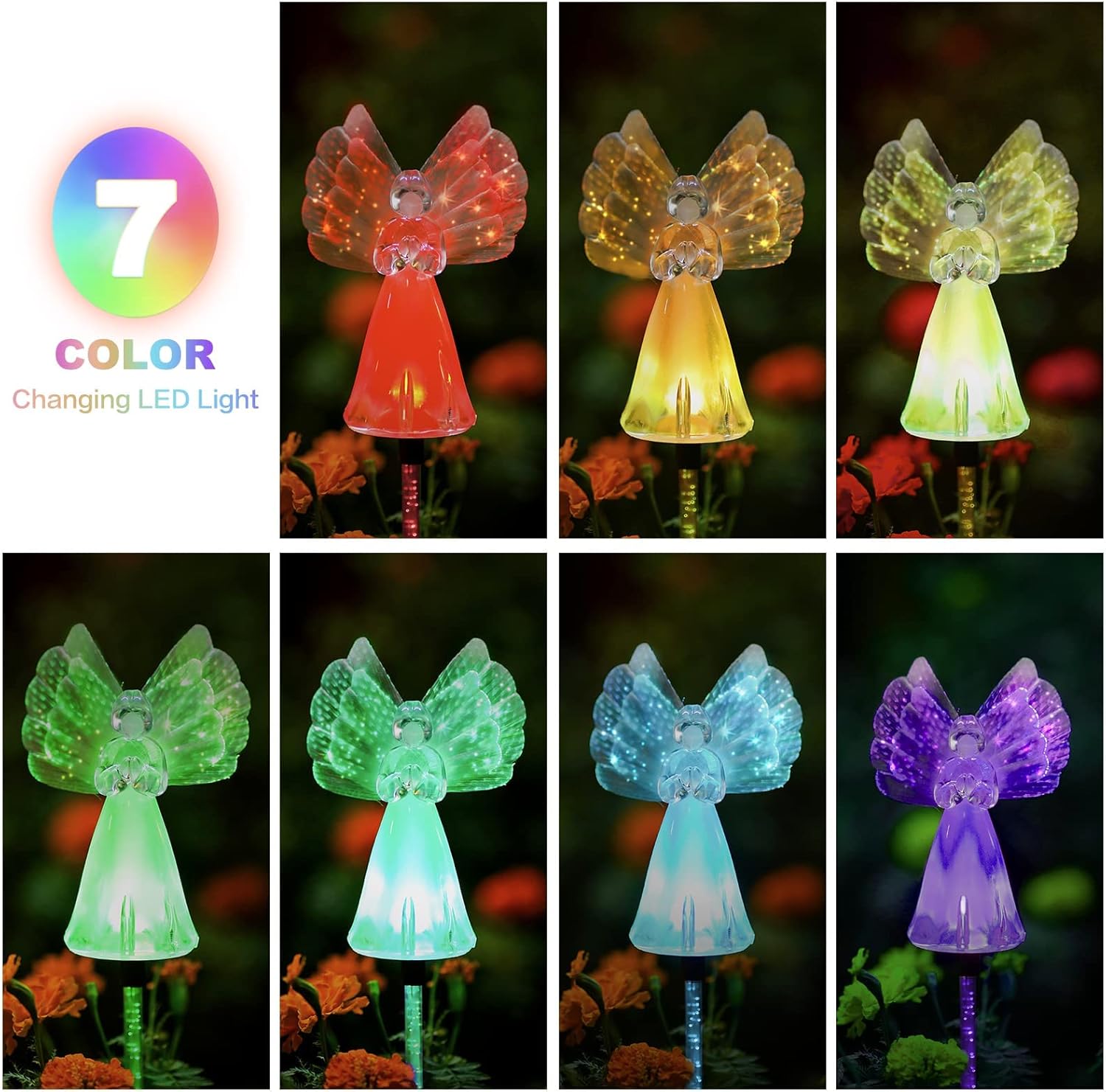 Outdoor Solar Garden Lights,2 Pack Solar Angel Decorative Lights, IP67 Waterproof Color Changing LED Solar Outdoor Lights,Solar Stake Lights for Cemetery Grave Garden Patio Yard Lawn Decoration - Image 3