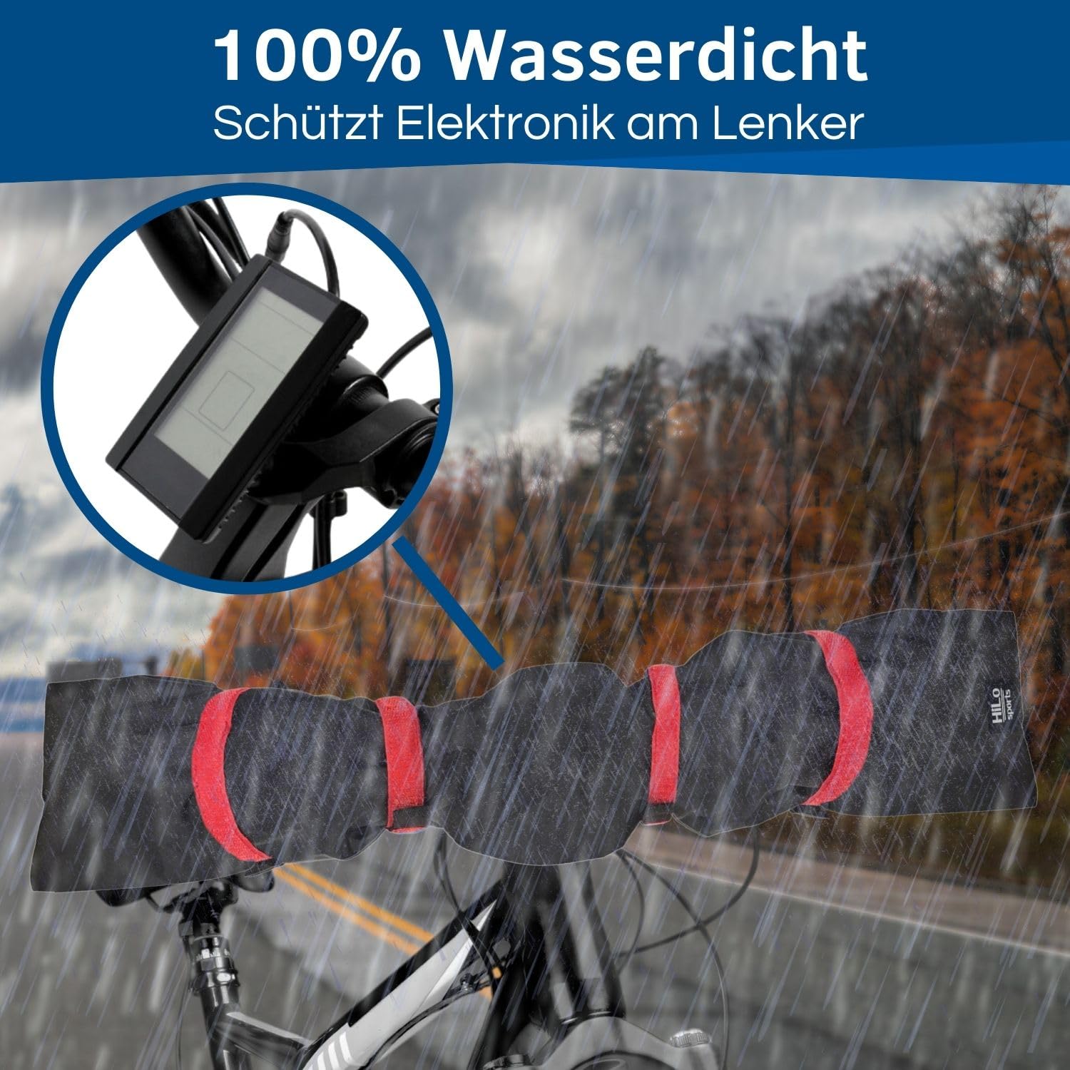 HiLo sports Lenkerschutzhülle E-Bike wasserdicht - [Für alle Fahrradlenker] - Passt auch für große Lenker mit Hörnchen - Reißfester Fahrrad Transportschutz - Fahrradschutz Heckträger (Rot)