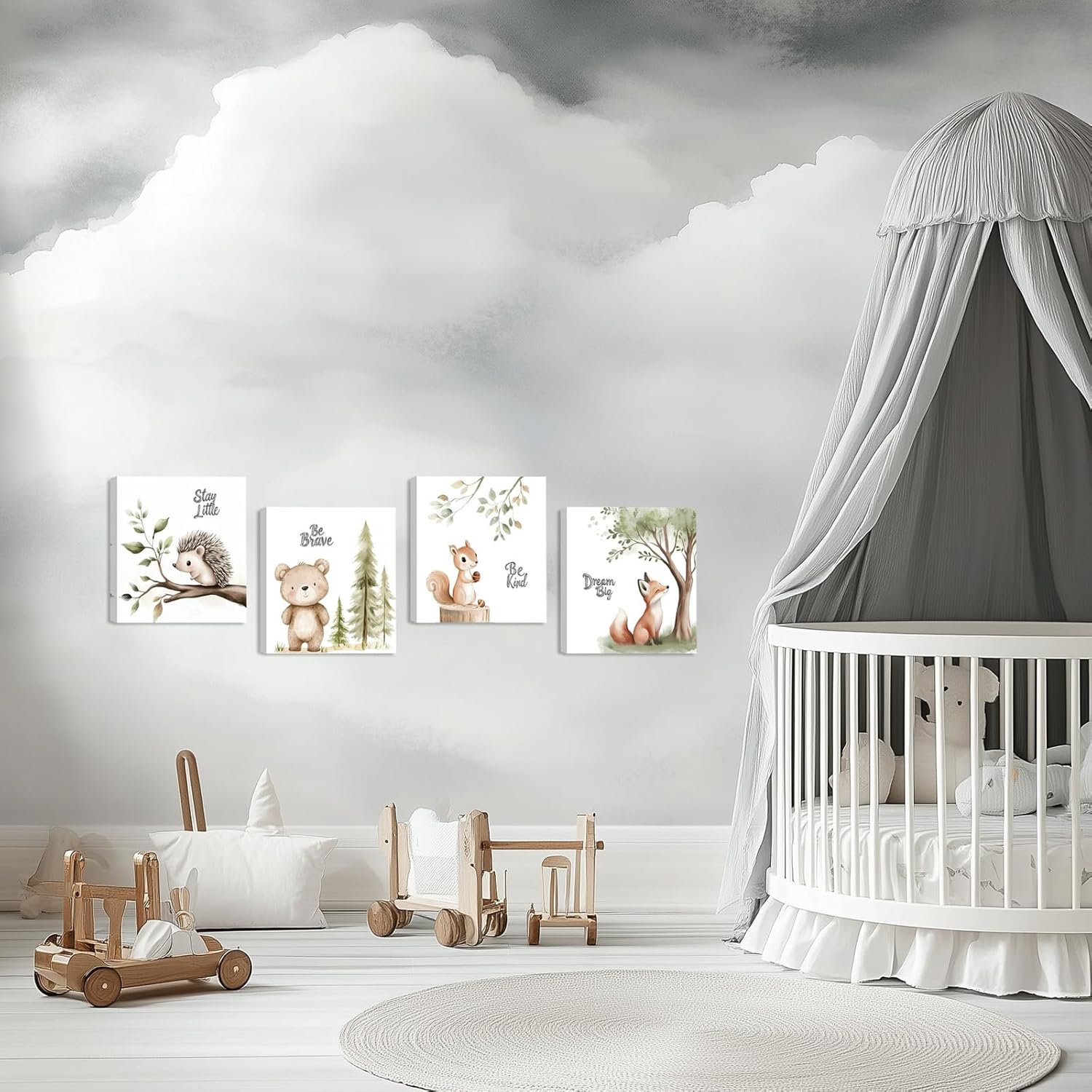 Baby Nursery Wall Art Decor Be Brave Be Kind Dream Big Stay Little Cute Adorable Safari Animals Prints for Kids Playroom Bedroom 12x12 inches 4 Pcs Framed