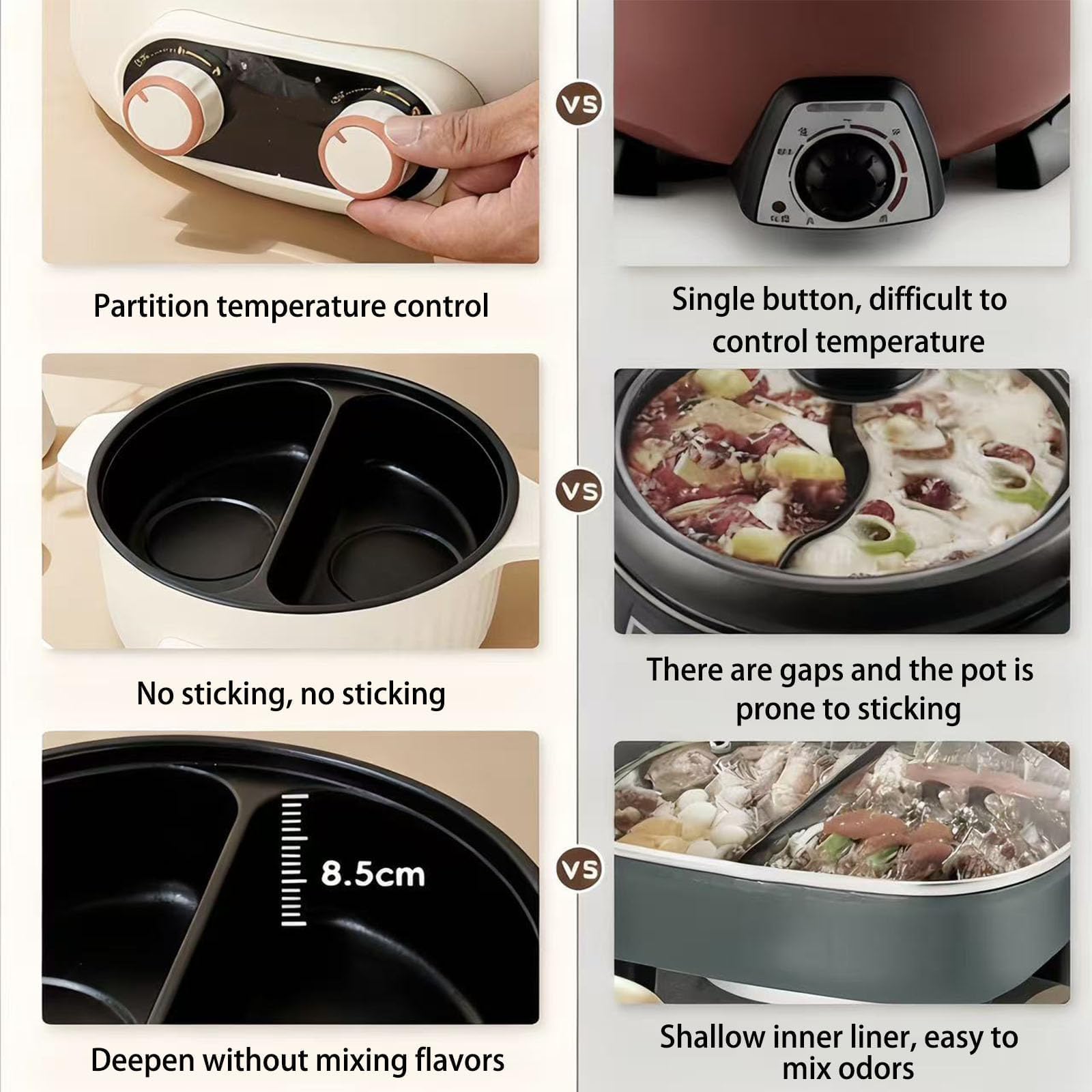 Hot Pot elettrico, design antiaderente multifunzionale con impostazioni di doppia potenza da 500 W e 1000 W, protezione contro il surriscaldamento, ideale per 3-10 persone