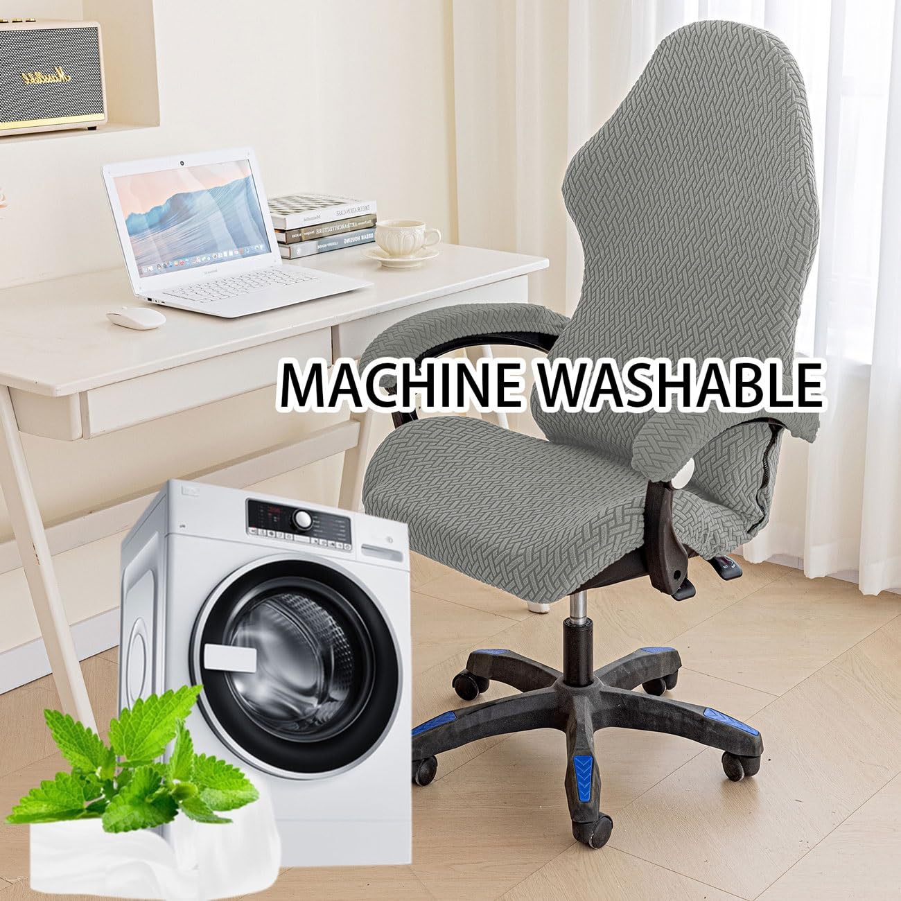 Set di coperture per sedia da gaming, con braccioli e cuscino per seduta, protezione elastica per sedia da ufficio, protezione per sgabello da gioco ed elegante (J)
