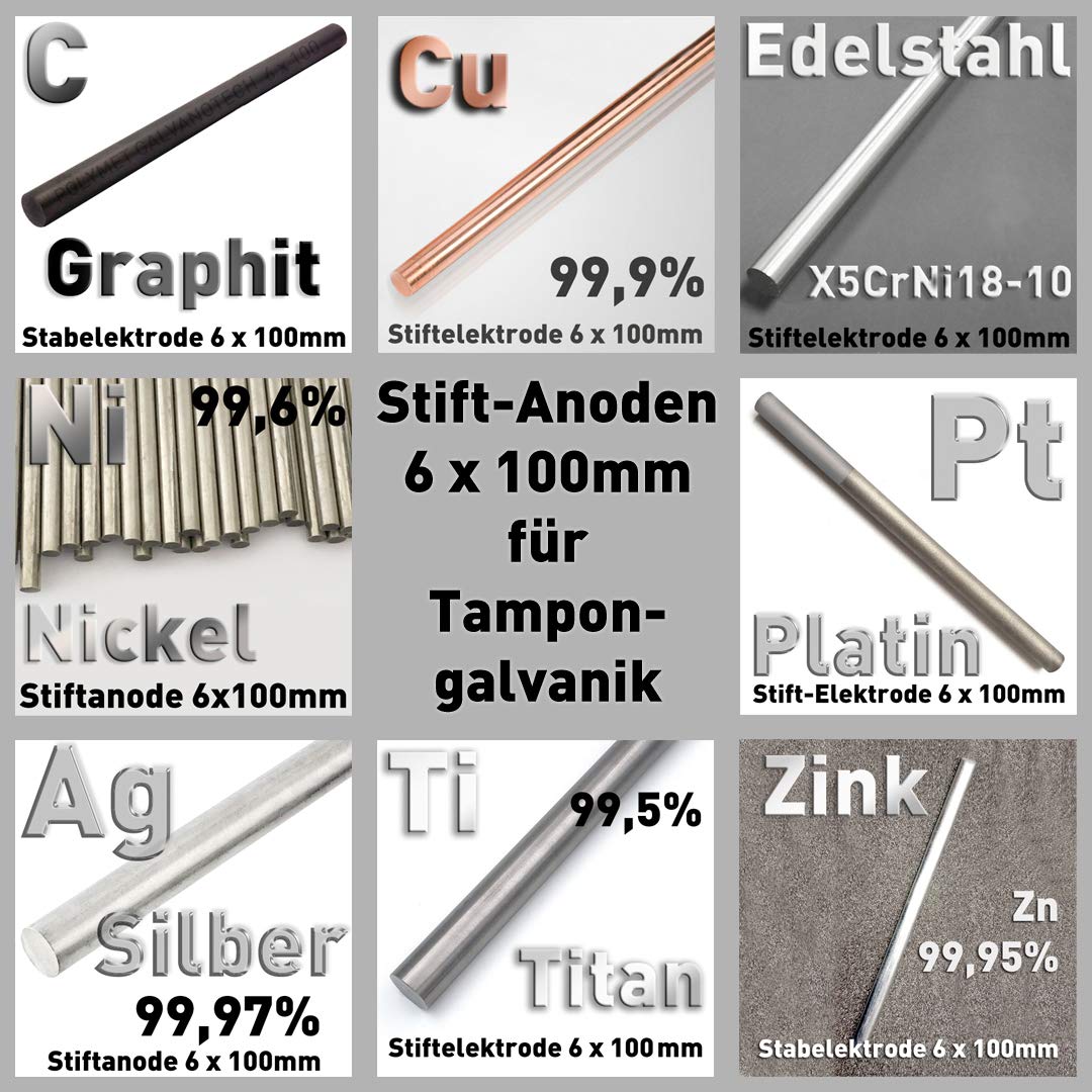 Silber Ag 99,99% Stab-Anode Ø 6 x 100 mm Galvanik Feinsilber Elektrode Silberstab 10 cm - Polymet - Reine Metalle.®