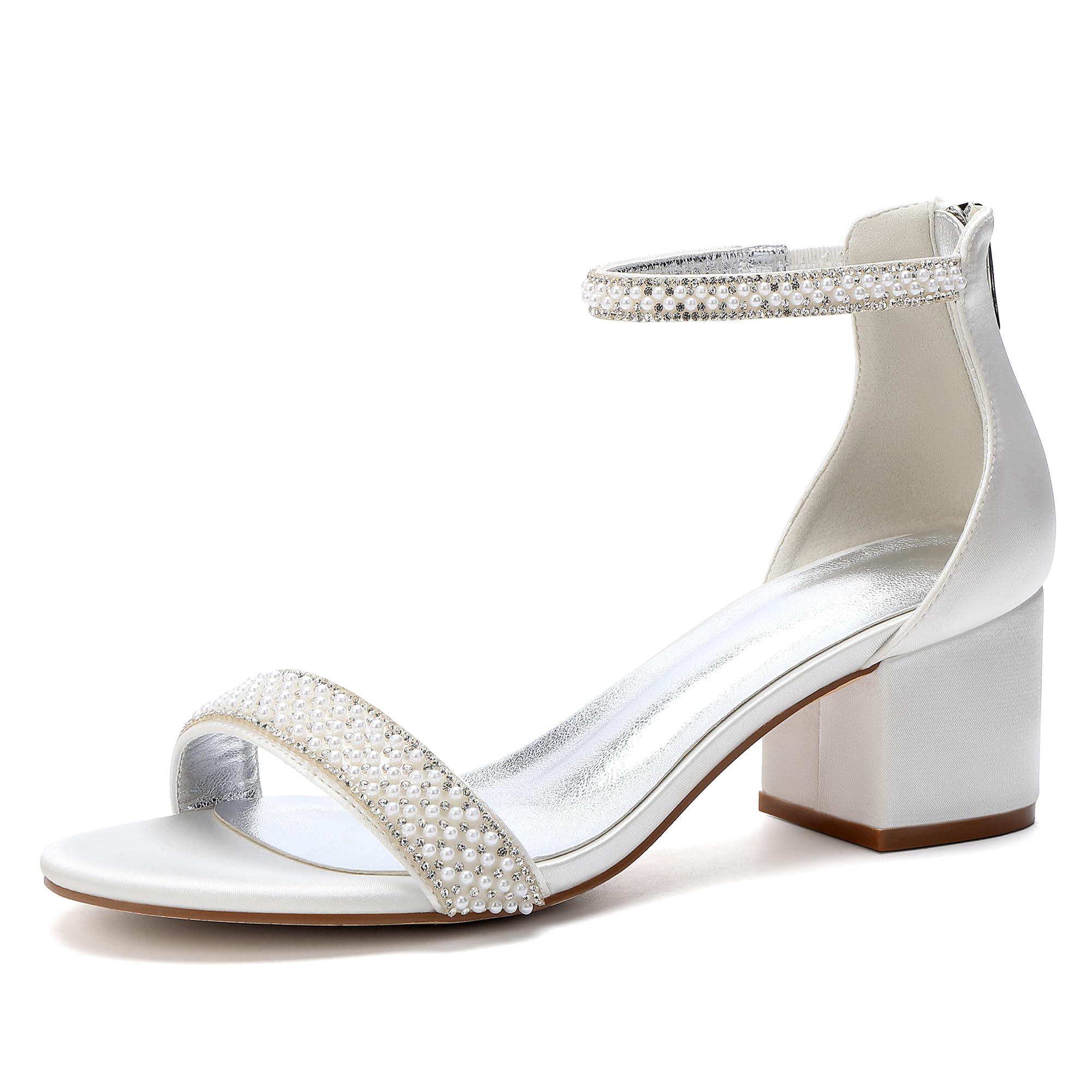 Damen Sandaletten Blockabsatz 5,5 cm Perlen Strass Hochzeit Elegant