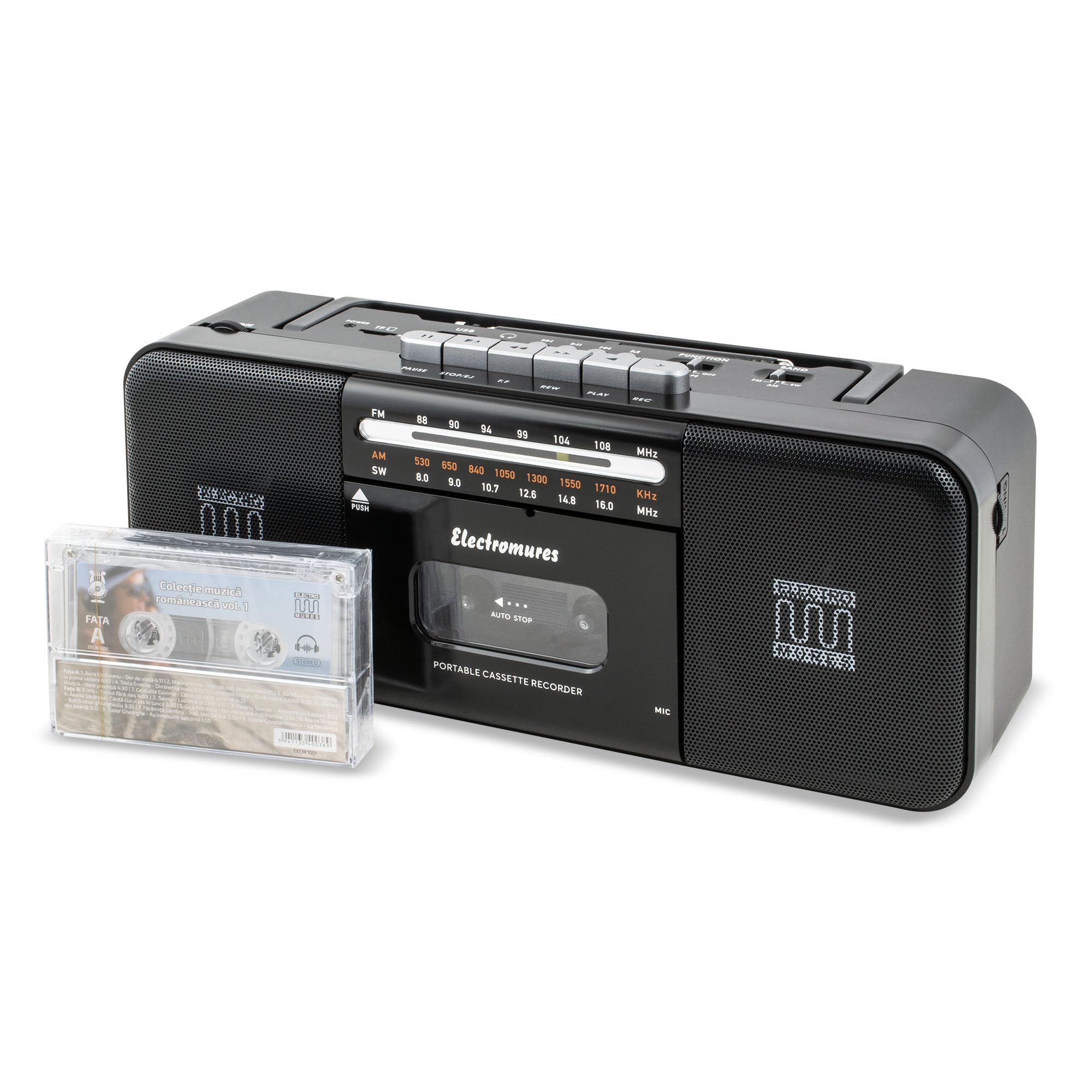 EM 1010 Schwarz Retro Tragbarer Bluetooth Kassettenspieler Recorder Vintage AM FM SW Radio Stereo Lautsprecher USB TF MP3 Dual Power AC Akku Kompaktes Design