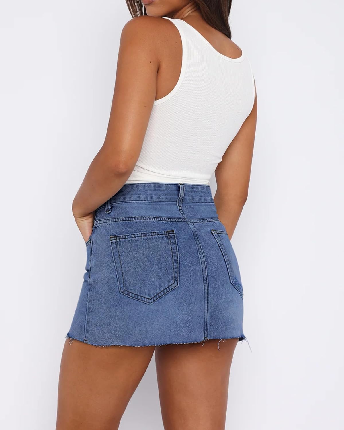Denim Skort Skirts for Women Low Waisted Stretchy Mini Jean Skirt Casual Cute Going Out Skorts with Pockets Raw Hem - Image 3