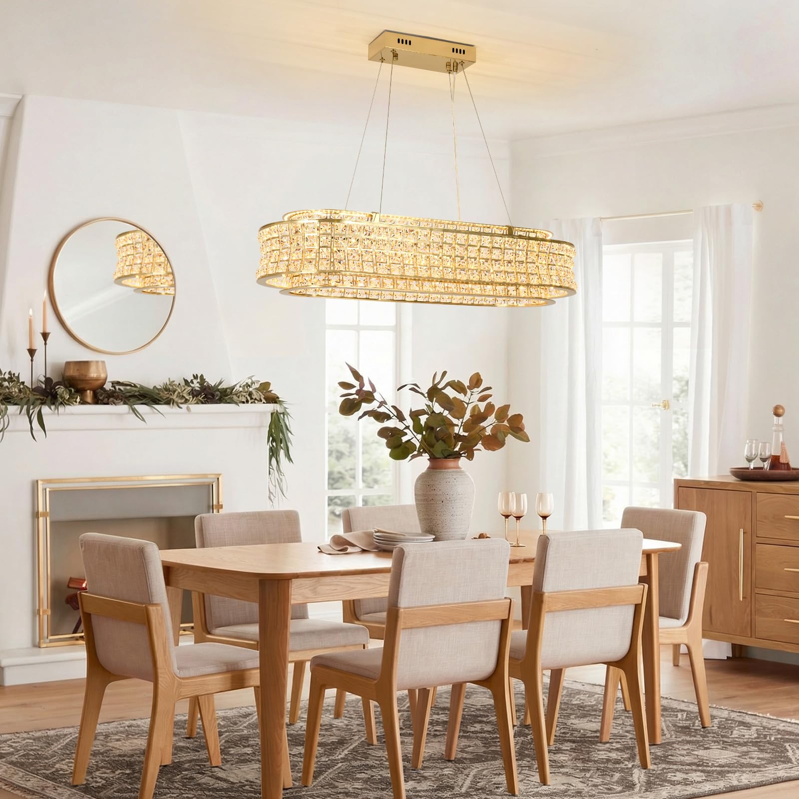 Lampadario moderno in cristallo dorato, lampade a sospensione ovali a LED, lampadari dorati regolabili per ingresso, soggiorno, sala da pranzo 80x35 cm