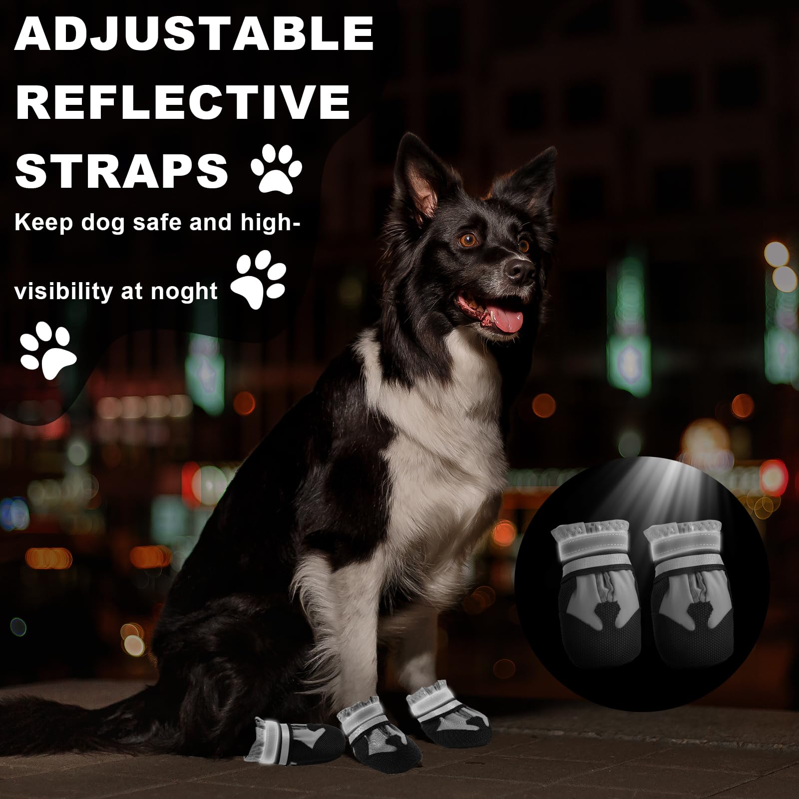 4 Bottes pour Chien Imperméables et Ajustables avec Bandes Réfléchissantes - Protection des Pattes pour Petit, Moyen et Grand Chien