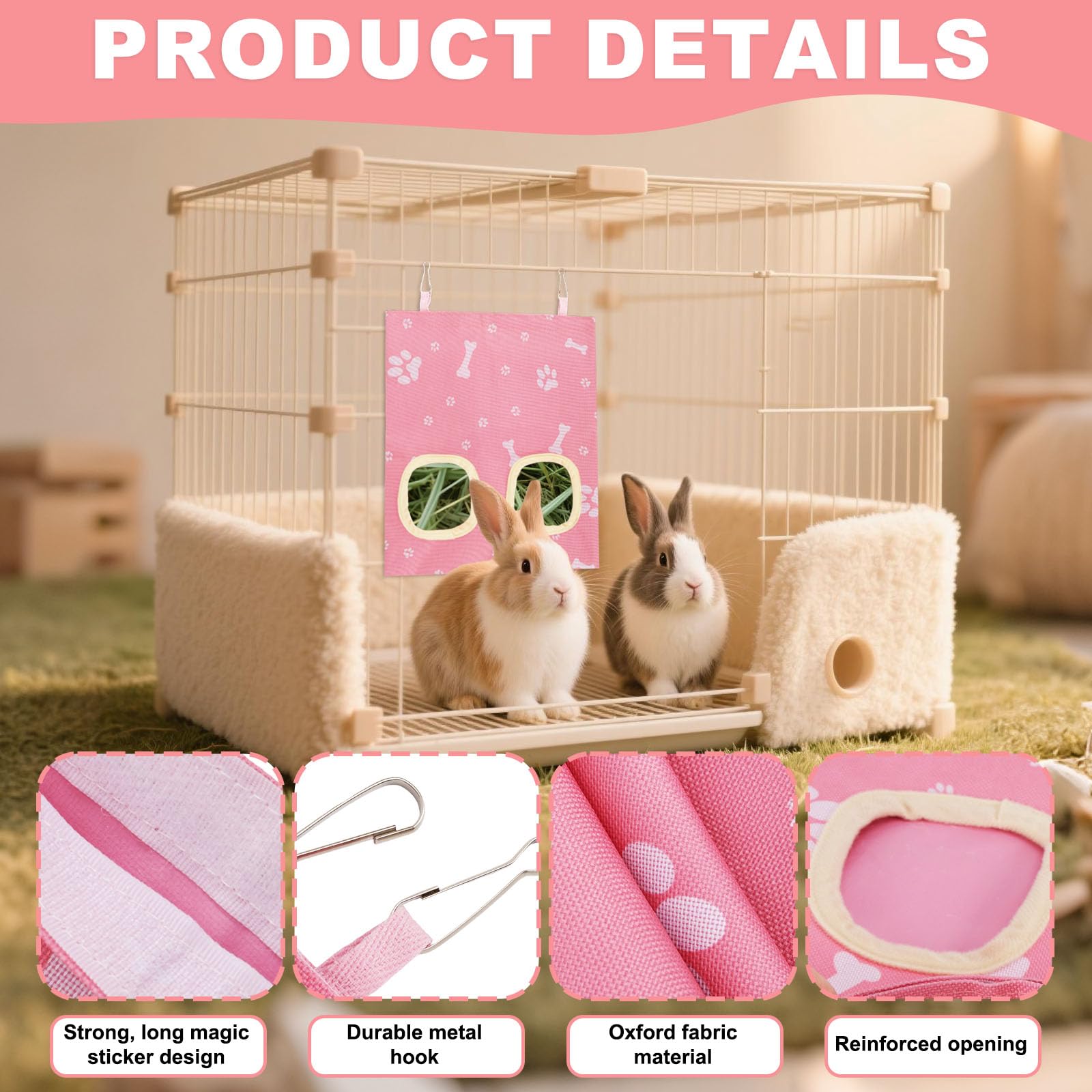 Penitue 2pcs Rabbit Hay Feeder Bag with 2 Holes - Image 3