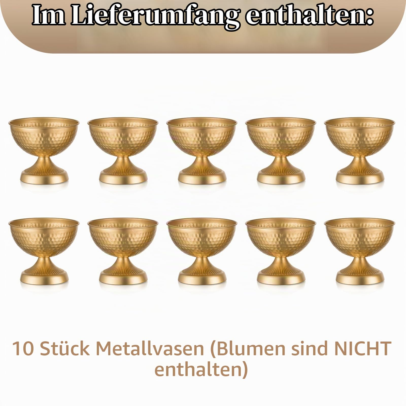 Sziqiqi Metall Urn Vase Gold: Kleine Vasen Hochzeitsdeko Tischdeko 10Stk | Dick, ⌀18.5cm/ H15cm/ T9cm, Weite Öffnung für Kunstblume, Vintage, Hochzeit, Taufe, Esstisch, Party, Landhaus