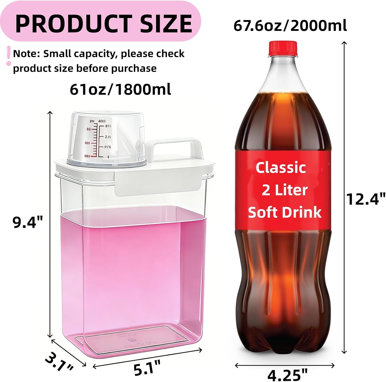 Covzoe 3 Pack Laundry Detergent Dispenser, 61 Oz Plastic Liquid Laundry Soap Containers with 15 Removable Labels, Clear Fabric Softener Dispenser Laundry Powder Holder for Laundry Room
