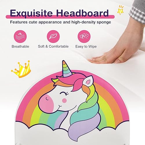 Miniatura 4 de HONEY JOY Marco de cama individual para niños, plataforma de cama individual de madera con cabecera y base de listones, no necesita somier, muebles