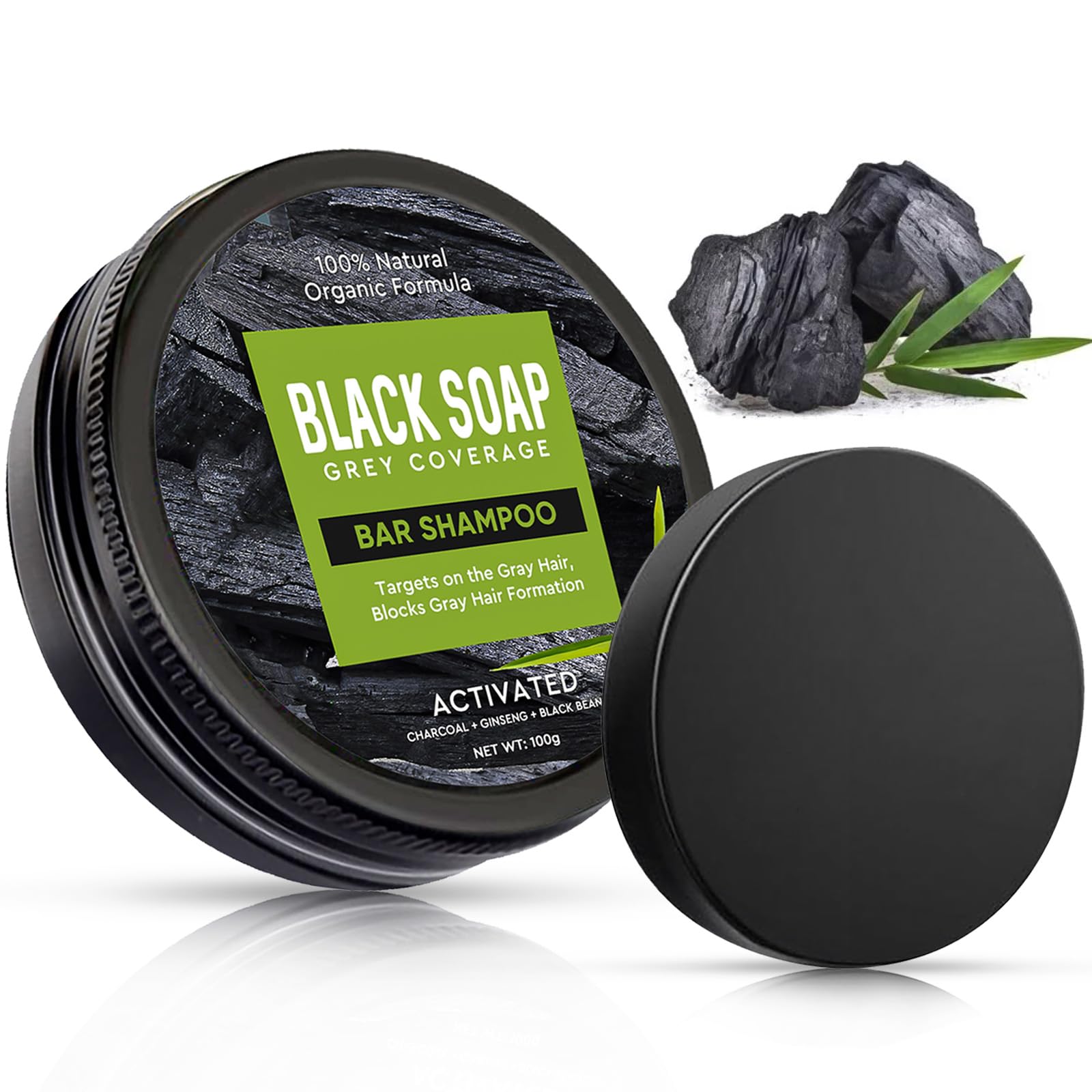 Black Soap Gray Hair Coverage Soap, Bamboo Charcoal Shampoo Bar for Hair Darkening and Stronger, Black Hair Color Shampoo for Gray Hair, Black Soap Restore Healthy Hair Color