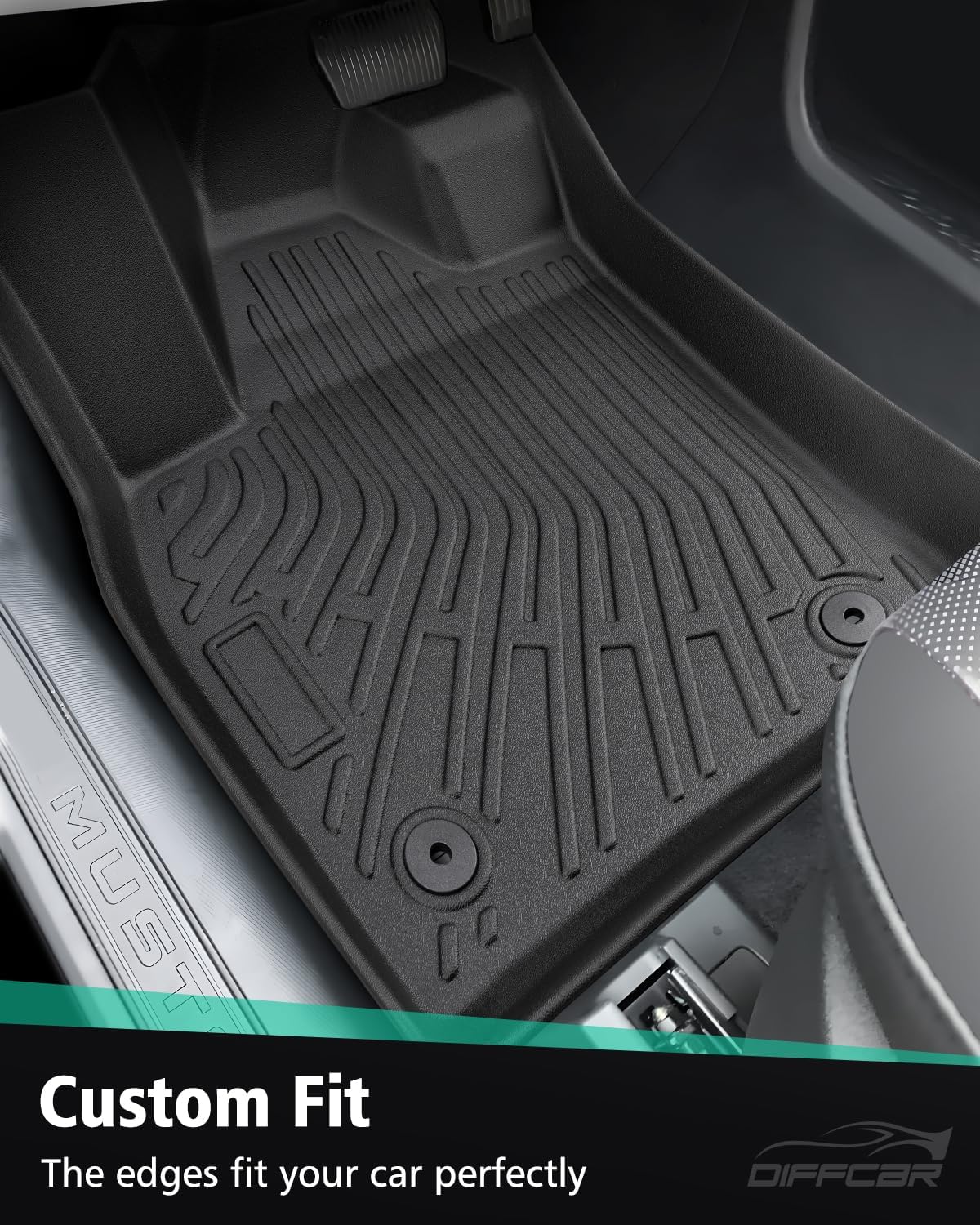DiffCar® for Ford Mustang Mach E Floor Mats 2025 2024 2023 2022 2021 (NOT for Ford Mustang), All Weather Custom Fit for Mustang Mach e Accessories, 4 PCS TPE Car Rubber Floor Mats for Cars