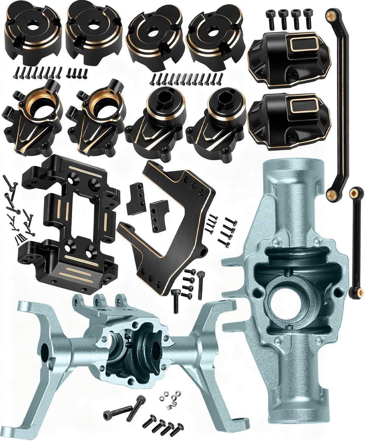 RC Upgrades Part for 1/18 Red cat Ascent-18,Front & Rear Portal Axles,Brass Skid Plate,Servo Mount,Steering Knuckle,Outer Portal Housing,Diff Cover,Black w/Titaniuim