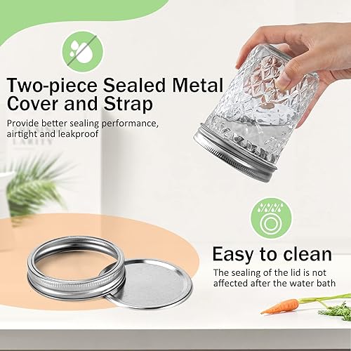 Miniatura 4 de Tarros Mason de 8 onzas, 12 onzas, 16 onzas, paquete de 6 tarros de avena de boca regular con tapas de aluminio divididas de dos piezas y bandas