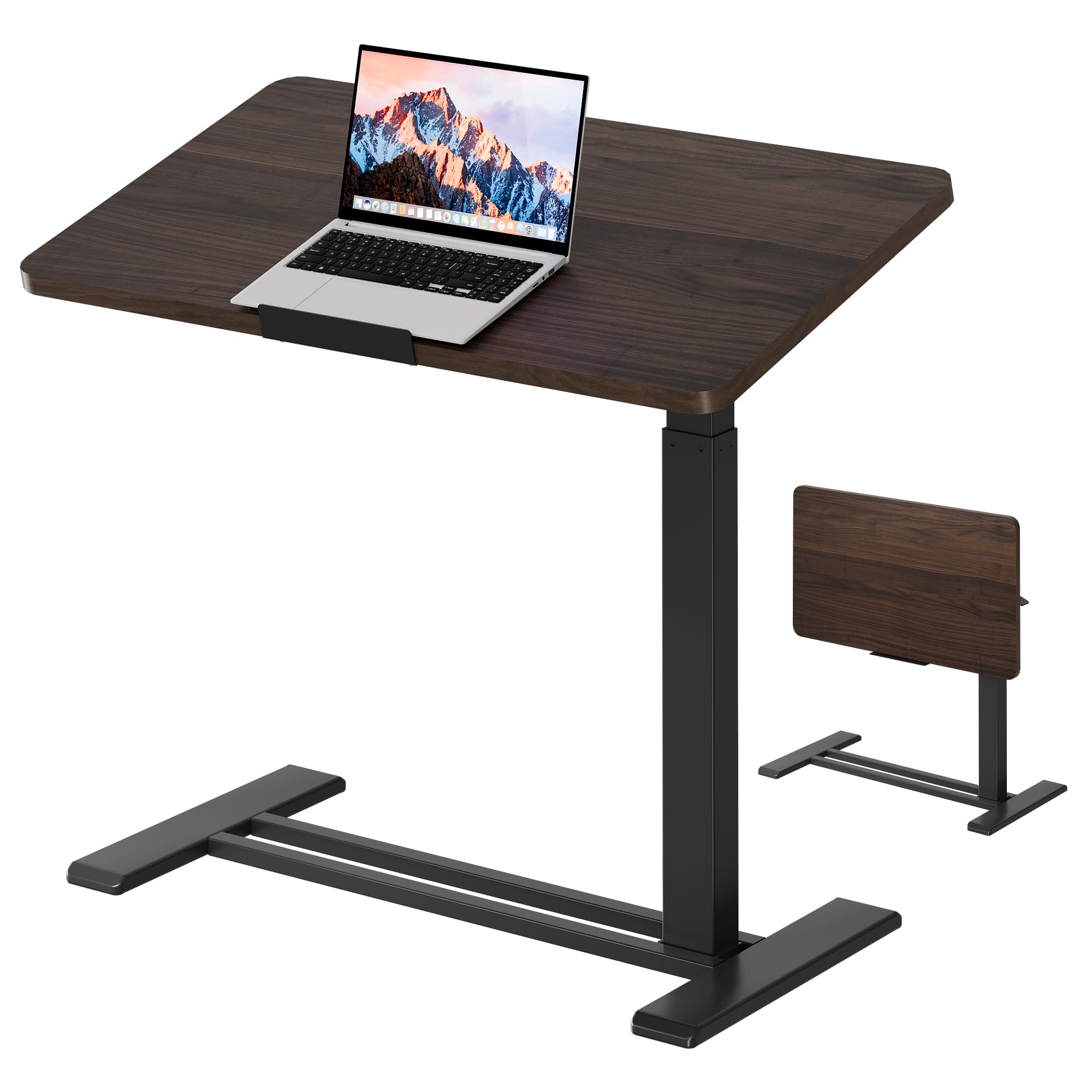 SANODESK Medical Adjustable Overbed Bedside Table with Casters 90° Tilt Top Pneumatic Mobile Rolling Laptop Computer Standing Desk Cart with Tray,