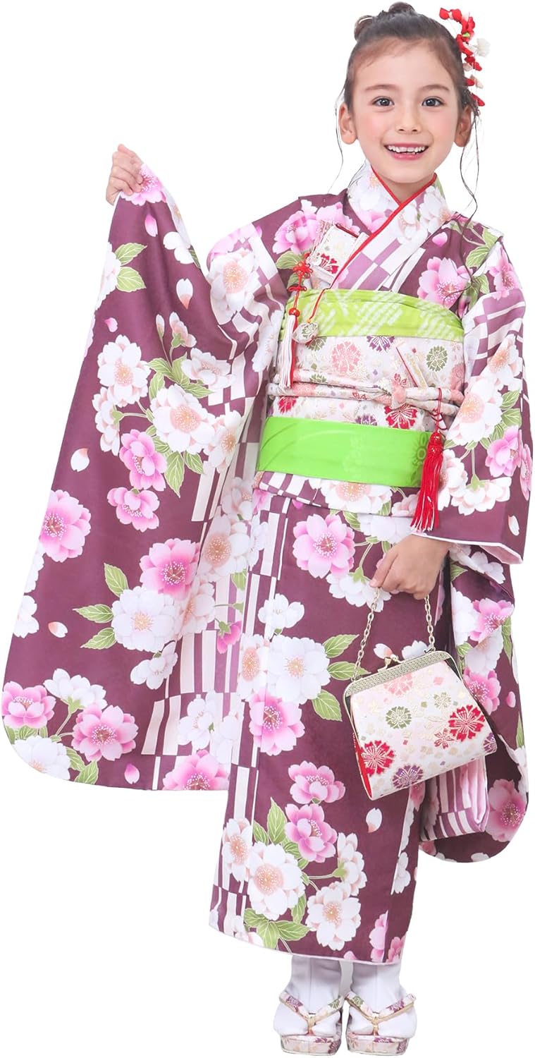 美品 キョウエツ 七五三 7歳 女の子 着物 フルセット 02-Ba 金帯 KYOETSU 四つ身着物15点セット くすみ 七五三 着物 7歳 販売