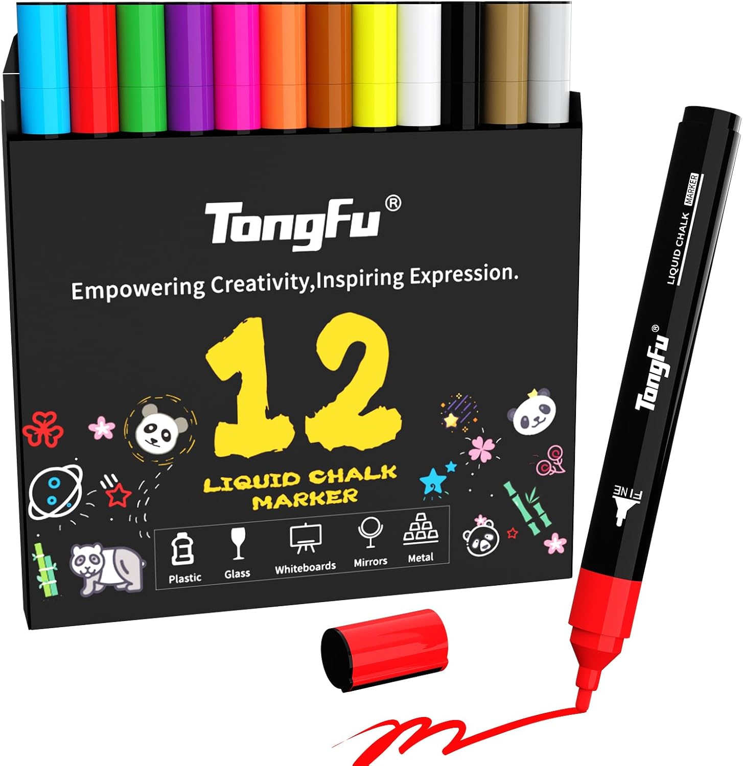 TongFu Liquid Chalk Marker, 12 Colors Erasable Dry Erase
