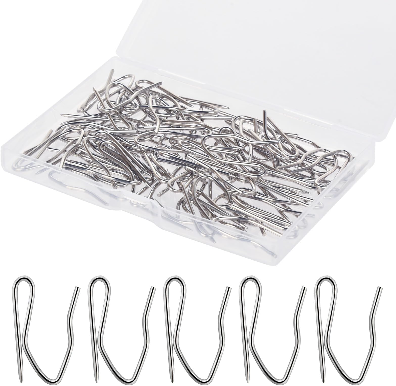 Nydotd 58 Pcs Metal Curtain Hooks Silver Rustproof Stainless Steel Plated Nickel Hooks Heavy-Duty Offset Pin-On Drapery Hooks for Window Curtain Door Curtain and Shower Curtain(1.2" x 1")