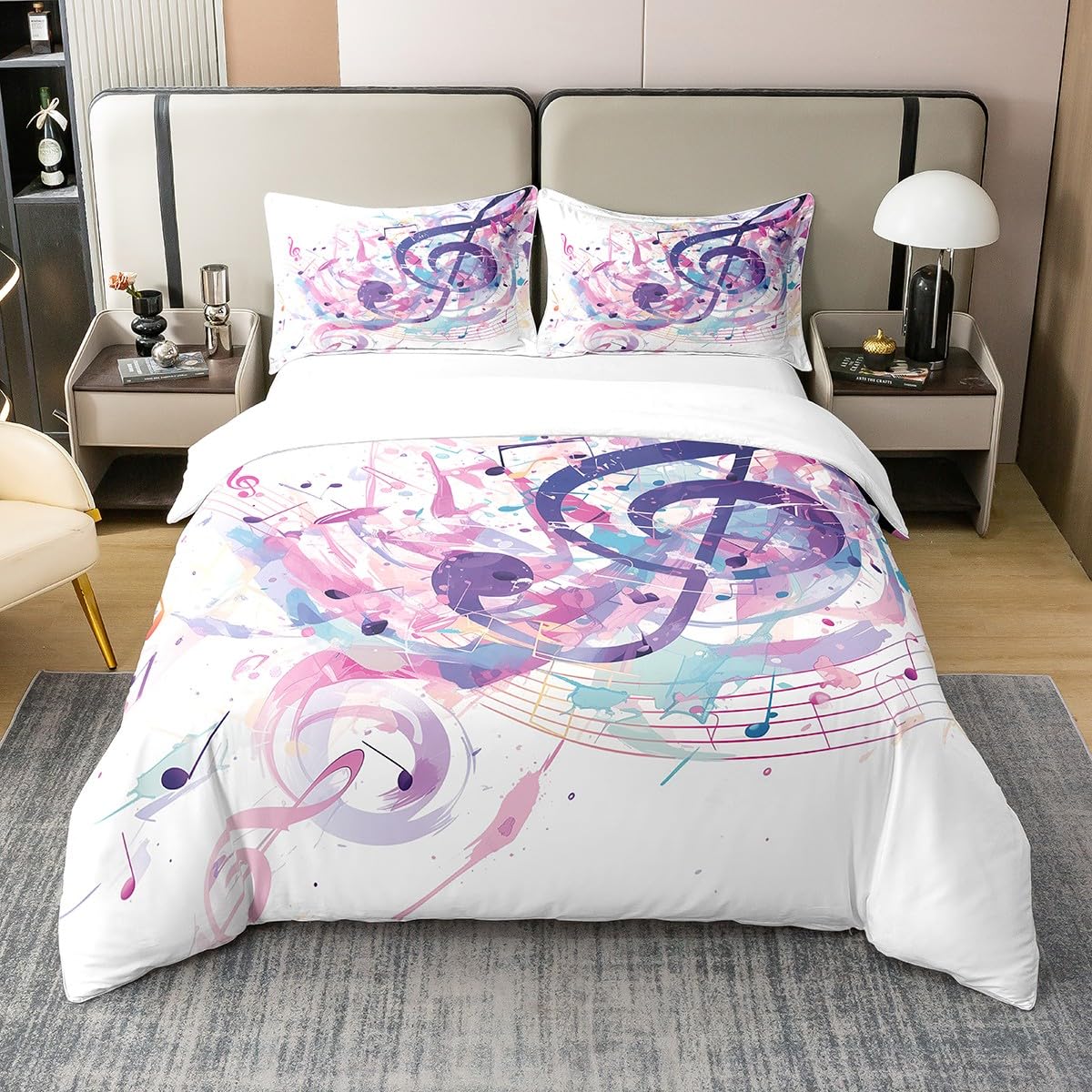 Housse de couette 135x200 cm en coton bio notes de musique pour lit enfant