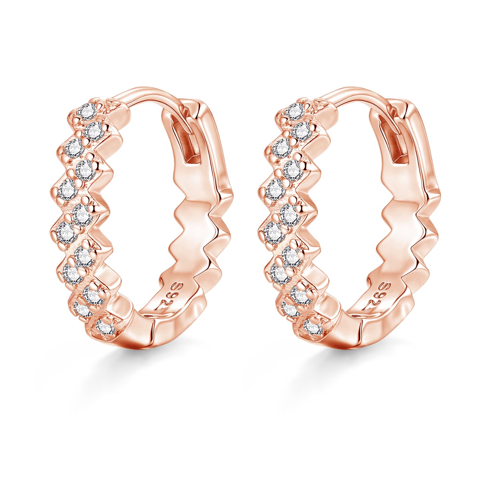 Zolkamery Creolen Silber 925, 925 Sterling Silber Welle/Kleeblatt/Geometrisch Creolen Ohrringe mit 5A Zirkonia, Hypoallergen Klein Kreolen, 16mm Neutral Schlafen Knorpel Ohrringe für Damen Mädchen