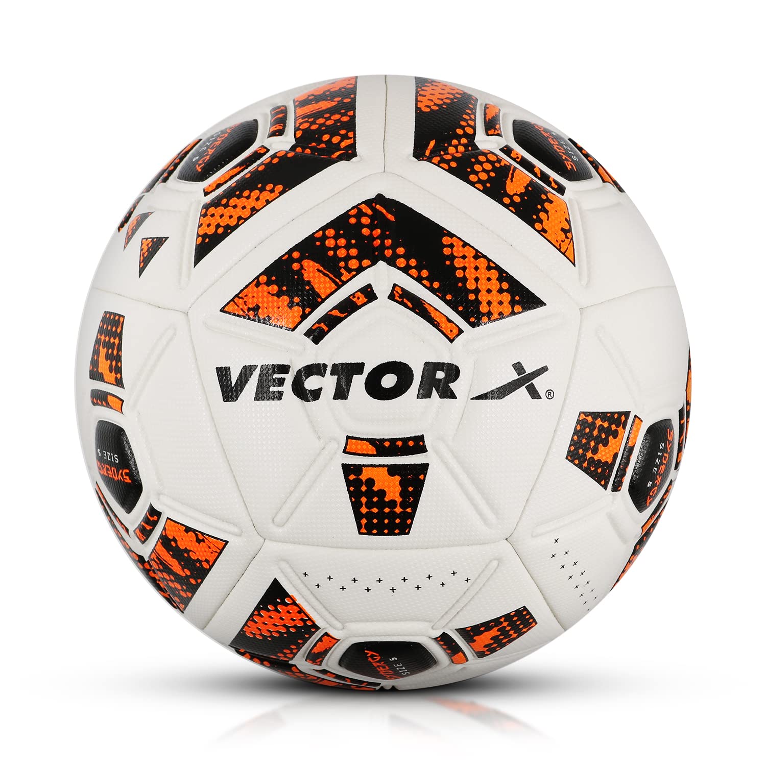 Vector X 12 Panel Synergy Thermofused Emboss PU Indoor/Outdoor Water-Resistant Football with SR Bladder, White-Orange, Size 5, Suitable for Match and Training for Adults 15+ Years