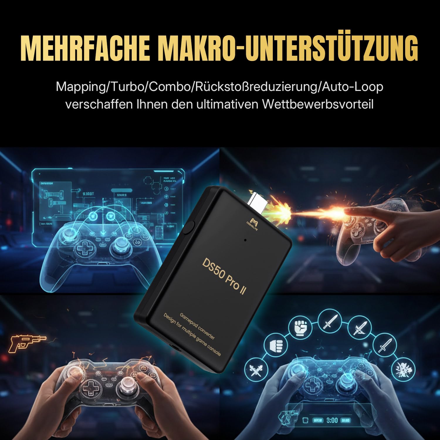 Besavior DS50 PRO 2 Controller-Adapter, Unterstützt PS5/PS4/Xbox One S/Series X/S/Elite 2/Switch Pro Controller auf PS5/PS4/PS3/PC/Switch 2&1/Lite, 3,5mm Audio, Makro & Motion-Assist, Plug & Play