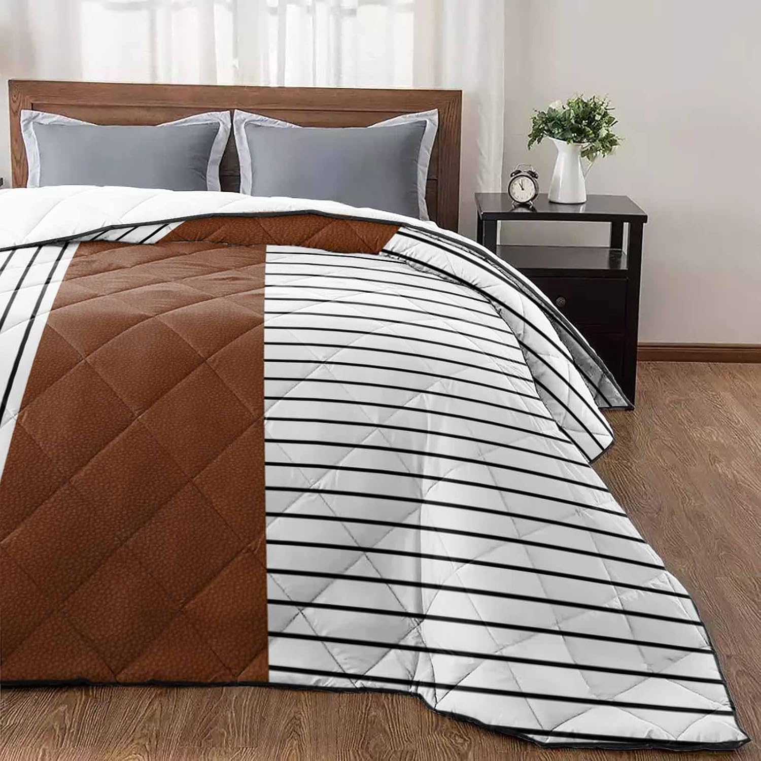 Quilt California King Luxury Quilted Comforter Bedspread-Thin Soft Cozy, Boho Brown Leather Texture Striped Tribal Farmhouse Style Reversible Stitched Lightweight Quilt Coverlet for All Season