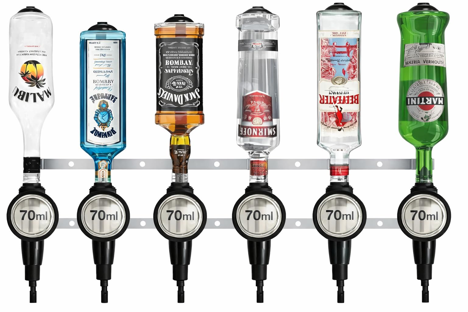 Chabrias Ltd 6 Bottle Professional 6 Wall Bar + 70Ml Spirit Optics – Uk-Made Government-Stamped Liquor Dispenser Rail – Heavy-Duty All-Metal Wall-Mounted Bar Optics System