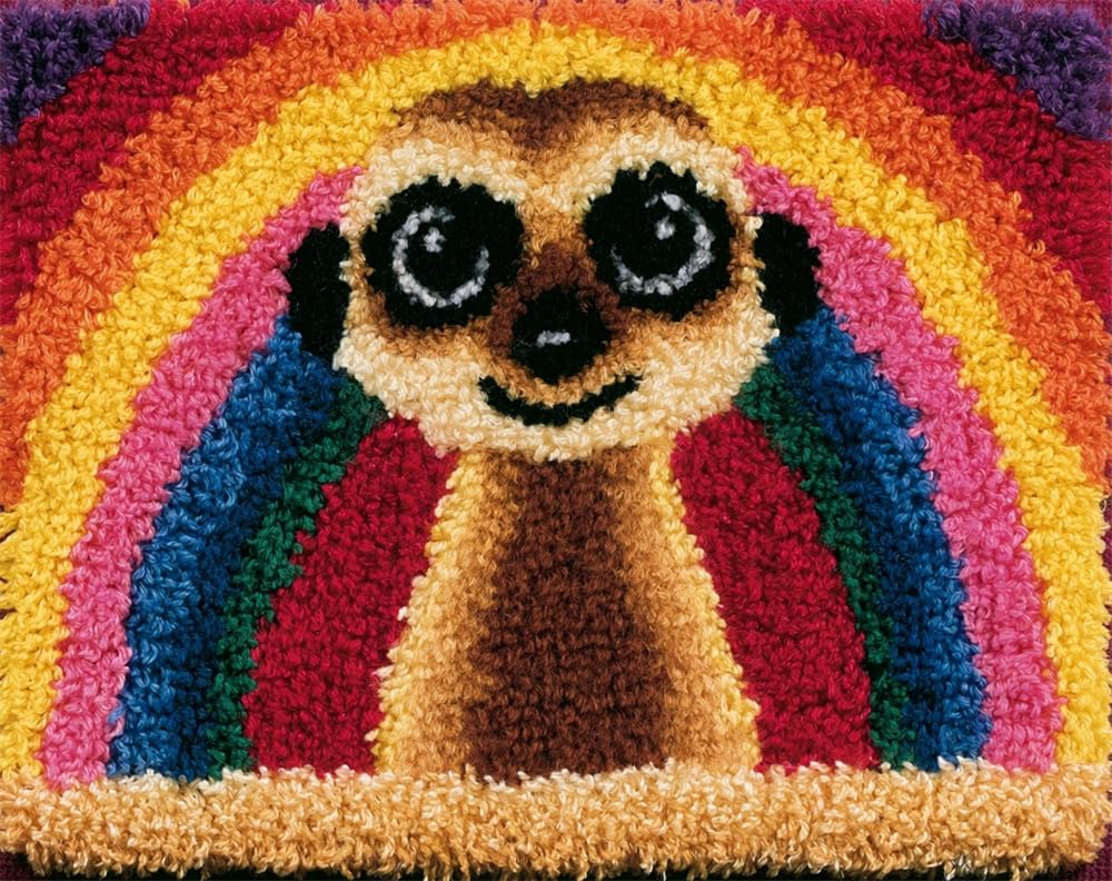 FWRTYCB Latch Hook Rug Kits,Meerkat Under the Rainbow