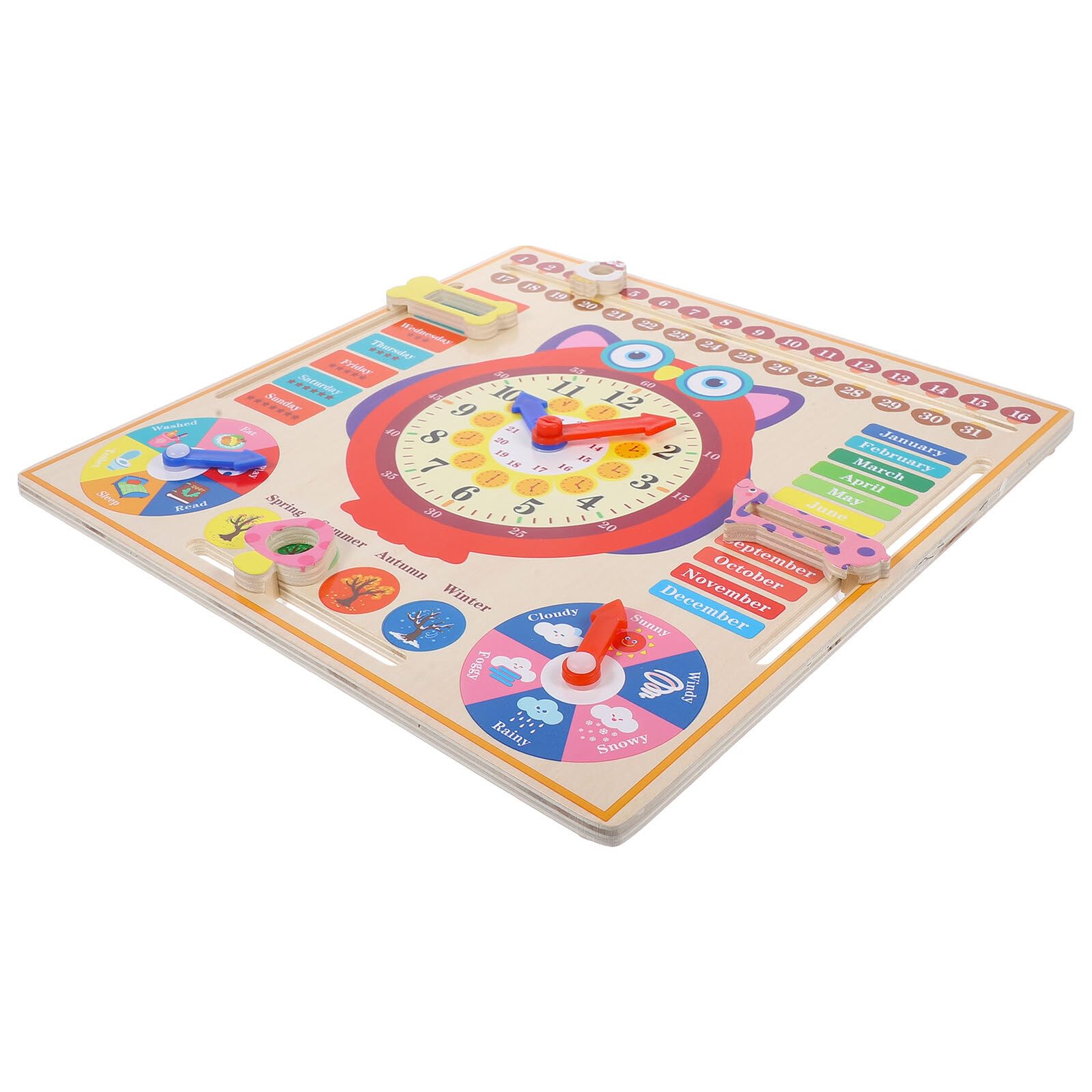 NOLITOY Reloj de Madera Educativo para Reloj Didáctico de Búho para Aprendizaje de Clima y Estaciones Juguete de Desarrollo Cognitivo para Alumnos de Años Infantiles
