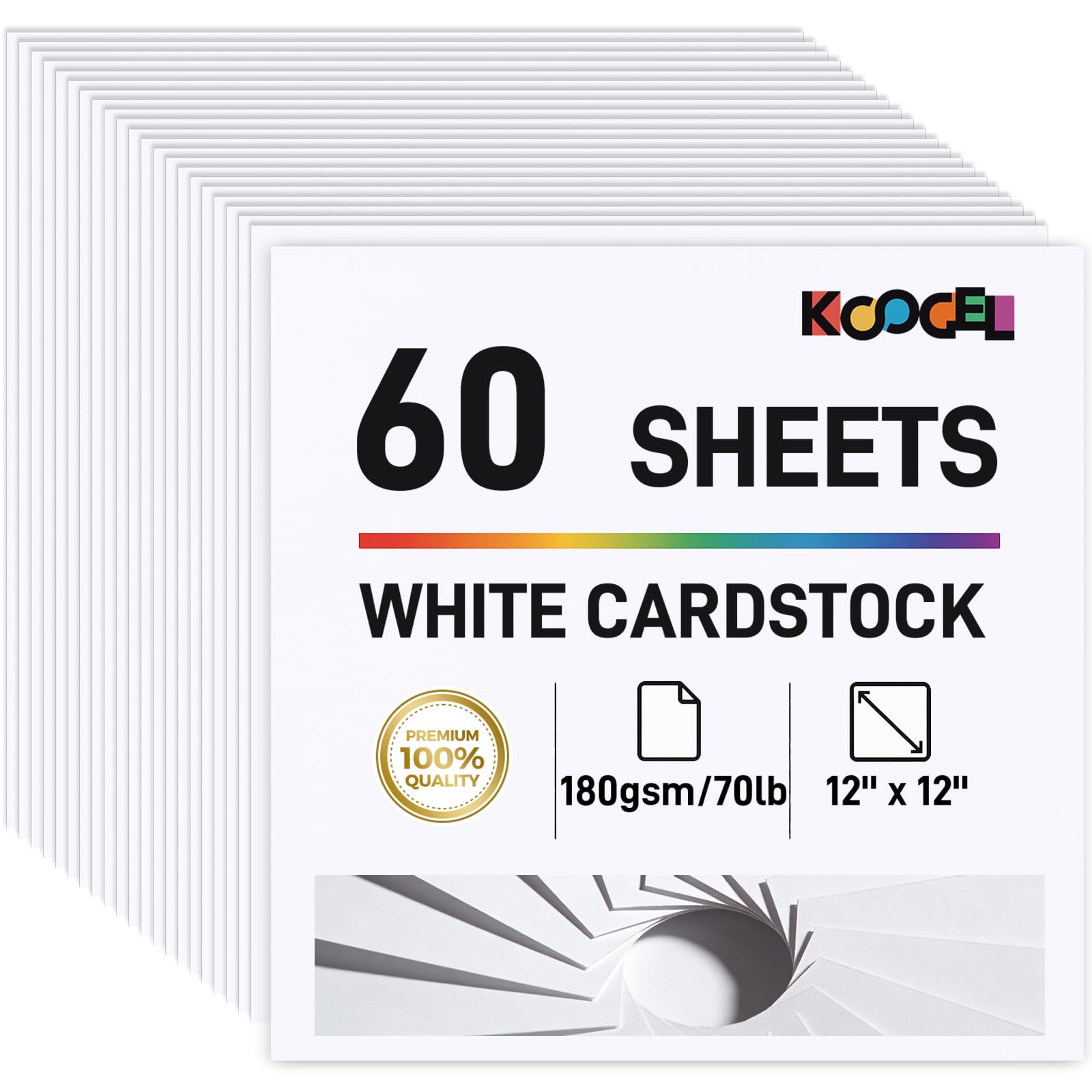 Koogel 60 Sheets White Cardstock, 12 x 12 White Blank Craft Paper, Printer Paper for Painting Invitations Card Making, Back to School Supplies, 70LB/