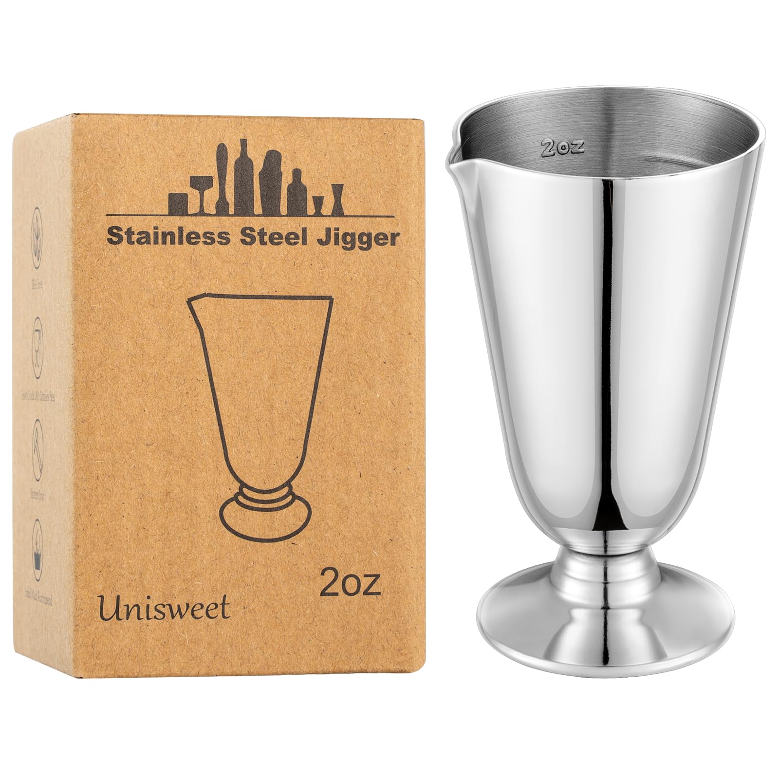 UNISWEET 2 Oz Premium Cocktail Jigger,304 Stainless Steel Materials With Has 7 Measuring Scales Inside,Professional Wine Measuring Machine For Cocktails & Liquor, Good For Bartenders & Home Use