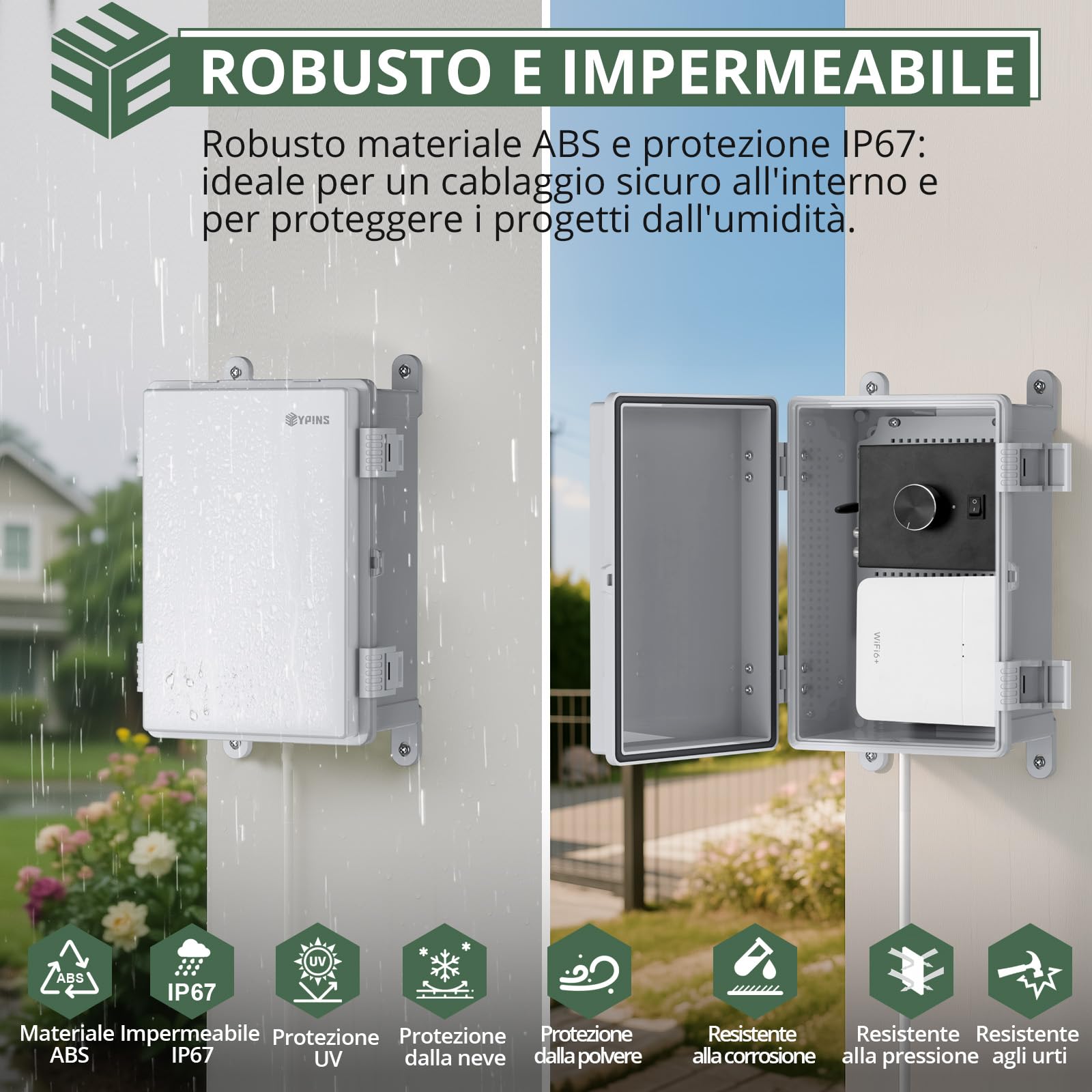 EYPINS Scatola di Protezione 300x200x160 mm,Scatola di Giunzione Impermeabile per Esterni IP67,con Accessori per il Montaggio,Alloggiamento in Plastica ABS,Coperchio Opaco