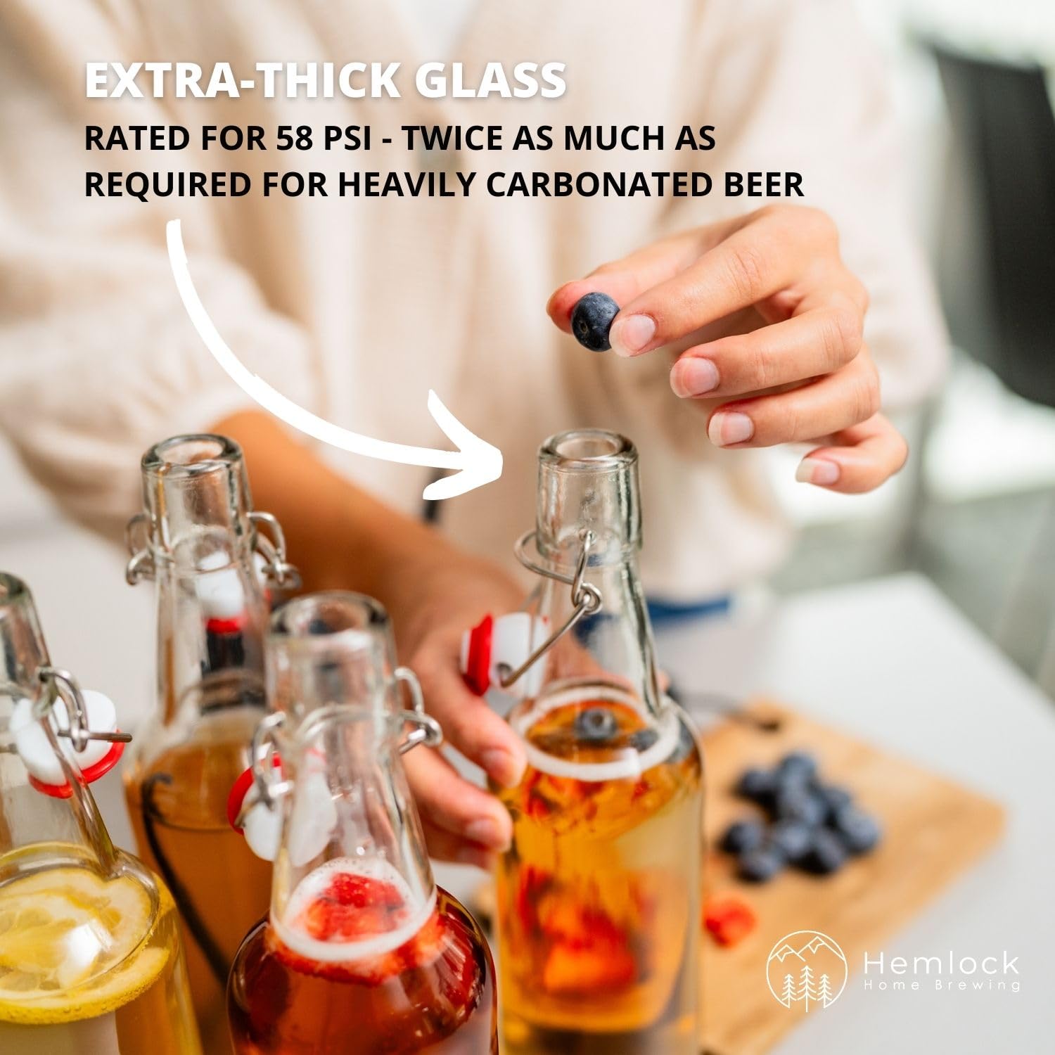 Kombucha Bottles, Swing Top Glass Brewing Bottles Bottles for Kombucha, Beer, Kiefer, Limoncillo, Vanilla - 16 oz. - Grolsch Style Bottle (6 Set) with Funnel