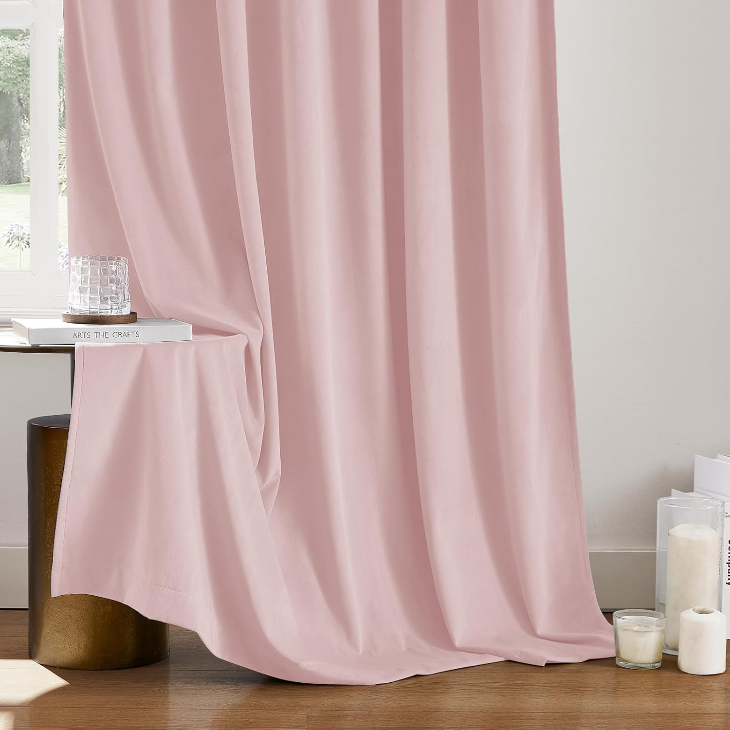 HOMEIDEAS 100% Blackout Pink Velvet Curtains, Thermal Noise Reduction Luxury Velvet Curtains for Bedroom Preppy Room Decor, Living Room, 52 X 108 Inch, 2 Panels