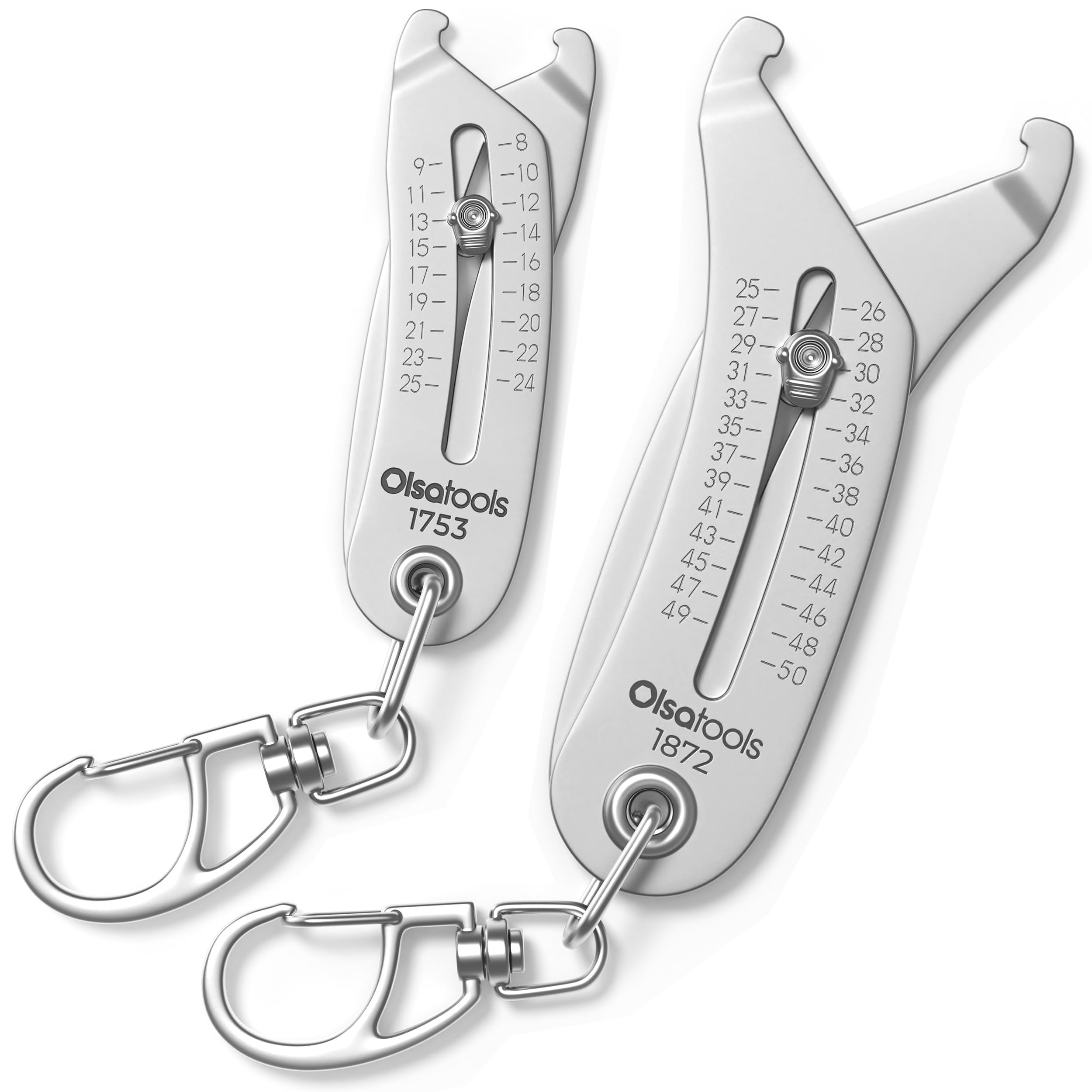 Olsa Tools Bolt Size Finder Keychain Combo 2pc Set Regular and XL - Dual Metric and SAE Bolt and Nut Gauge 8 to 50 mm 5/16 to 2-Inch - Compact Pocket