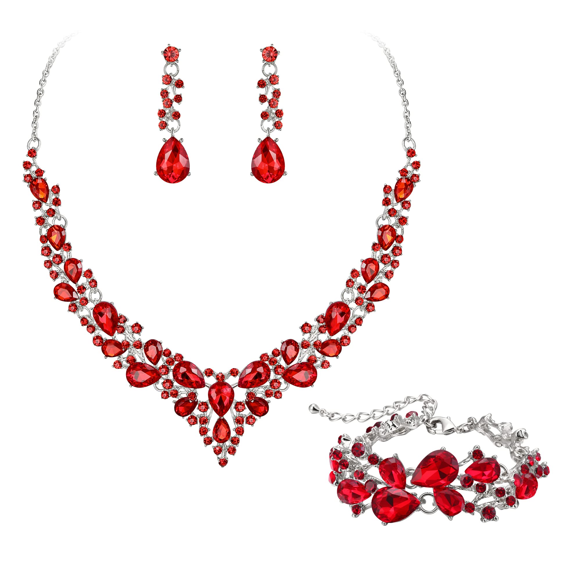 Firstmeet Women's Crystal Teardrop Statement Jewelry Set - Necklace & Dangle Earrings, Royal Blue - View #5